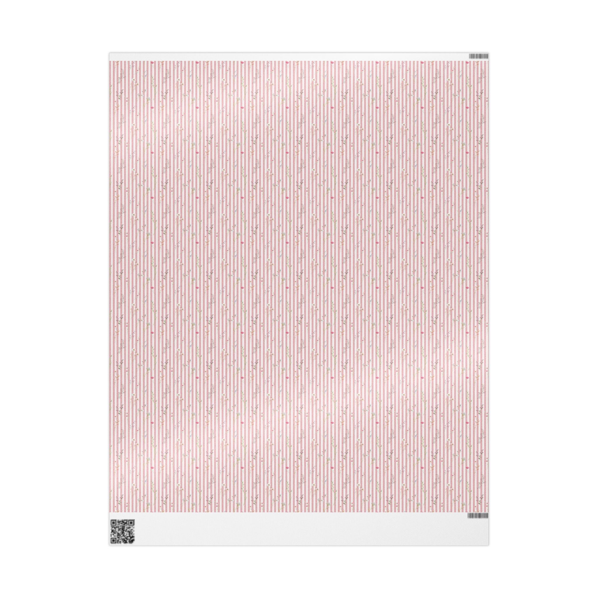 Pink Striped Floral Wrapping Paper | Valentine & Wedding Gift Wrap