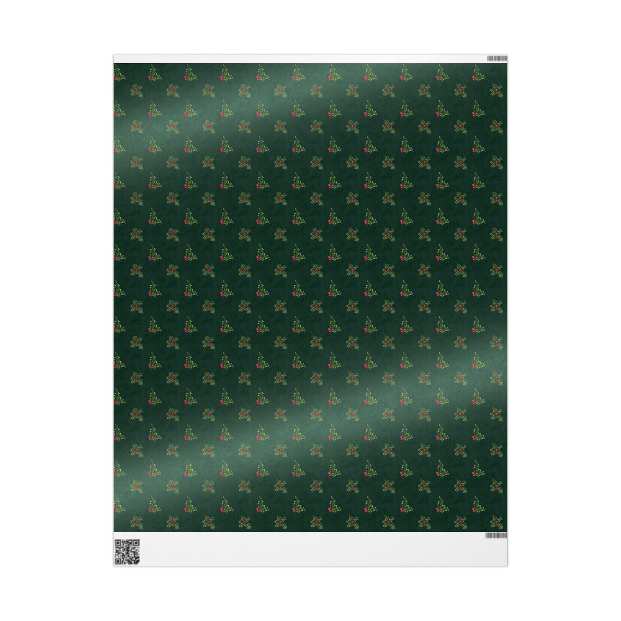 Deep Green Holly Wrapping Paper, Gloss or Matte Finish Elegant Luxury Christmas Gift Wrap