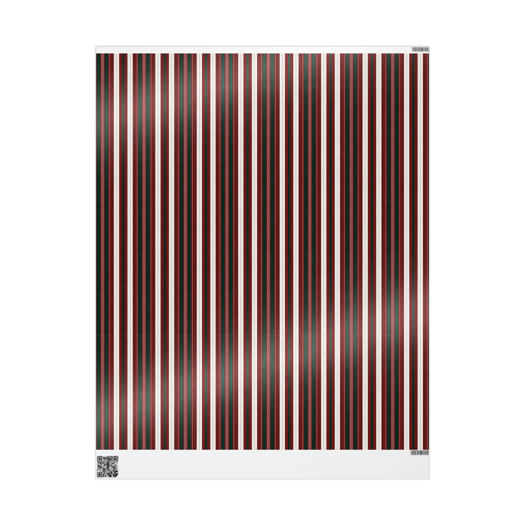 Red & Green Stripe Wrapping Paper, Gloss or Matte Finish Elegant Luxury Christmas Gift Wrap