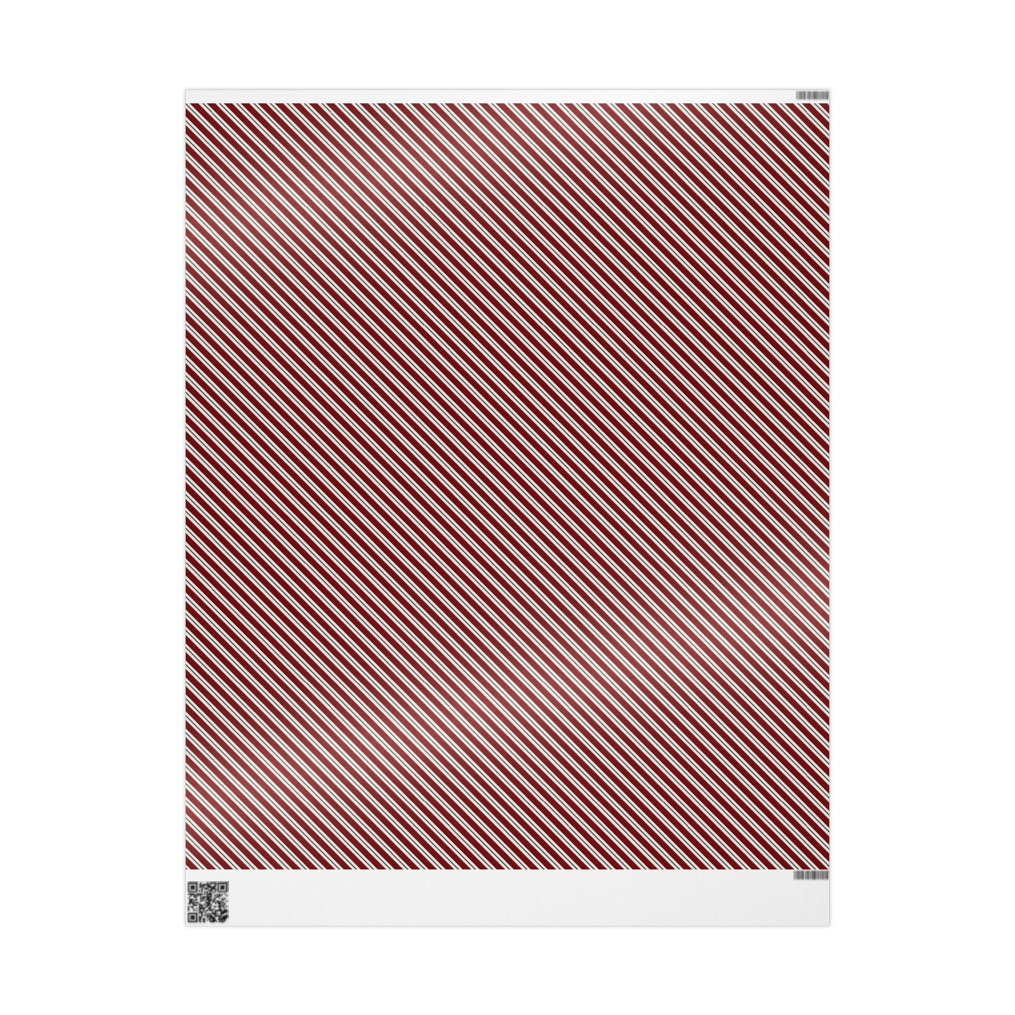 Red Candy Cane Stripe Wrapping Paper, Gloss or Matte Finish Elegant Luxury Christmas Gift Wrap
