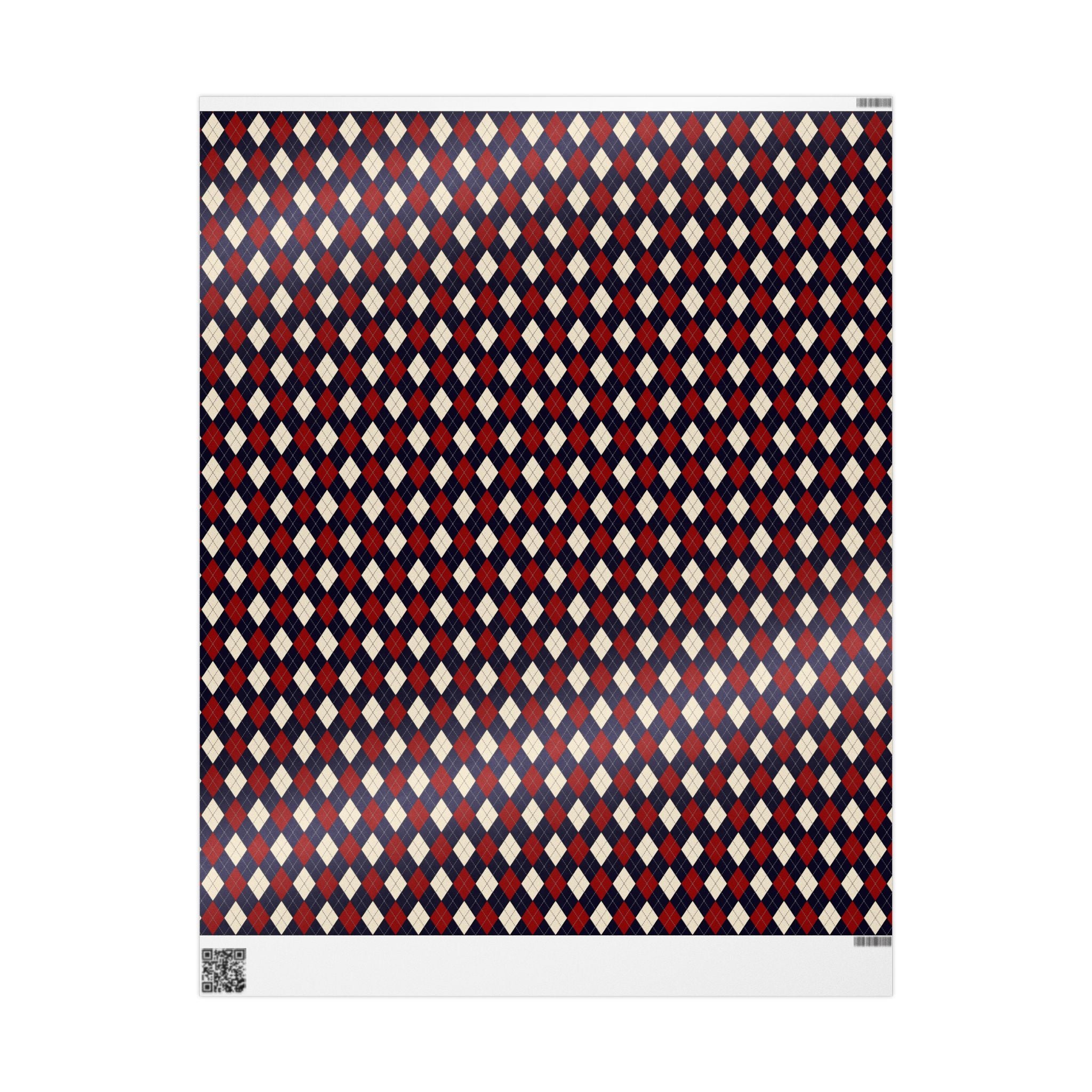 Luxury Argyle Wrapping Paper, Elegant Red, Navy and Cream Plaid Gift Wrap, Classic Christmas and Year-Round Packaging