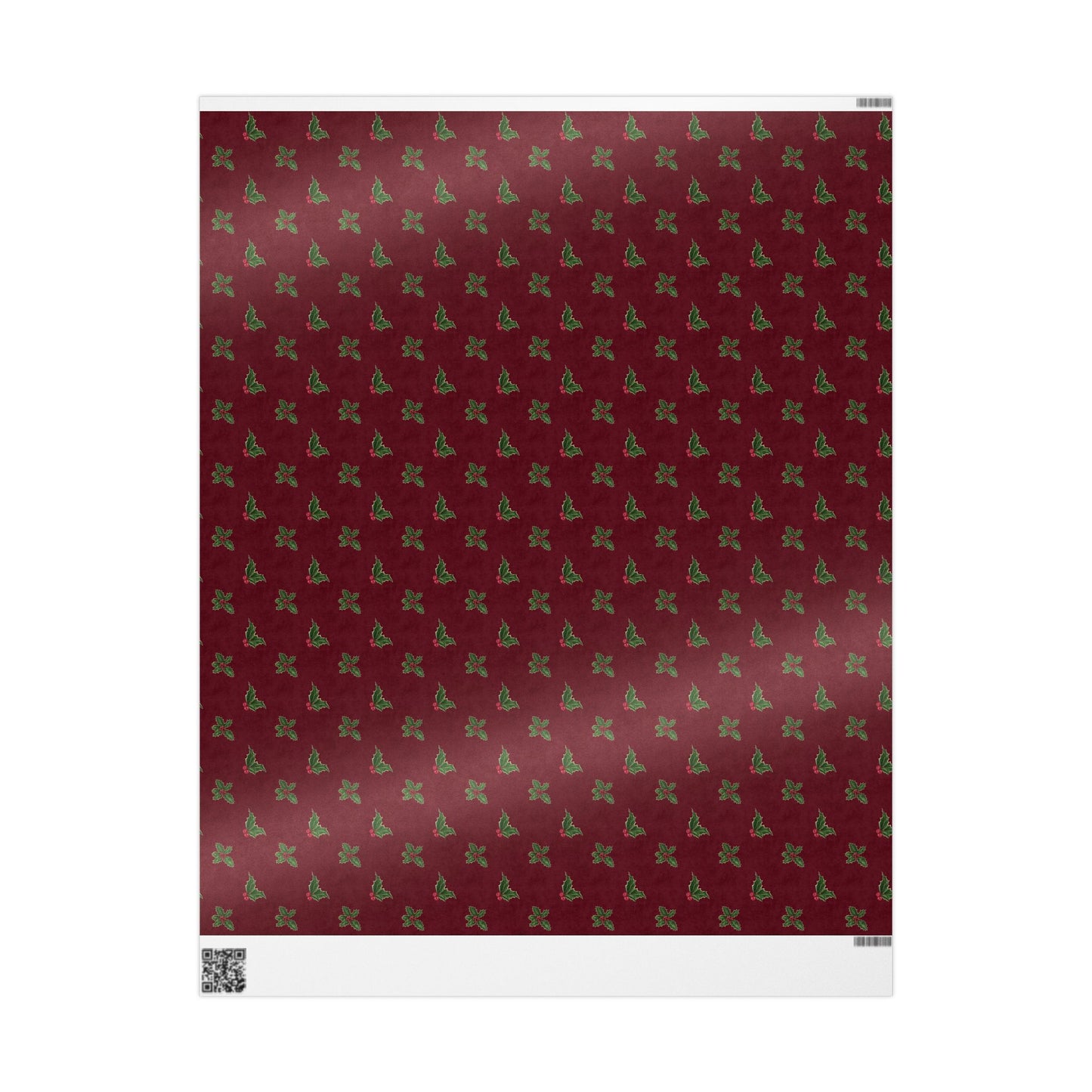 Luxury Holly Wrapping Paper | Elegant Burgundy Christmas Gift Wrap Sheets with Green Leaves & Red Berries