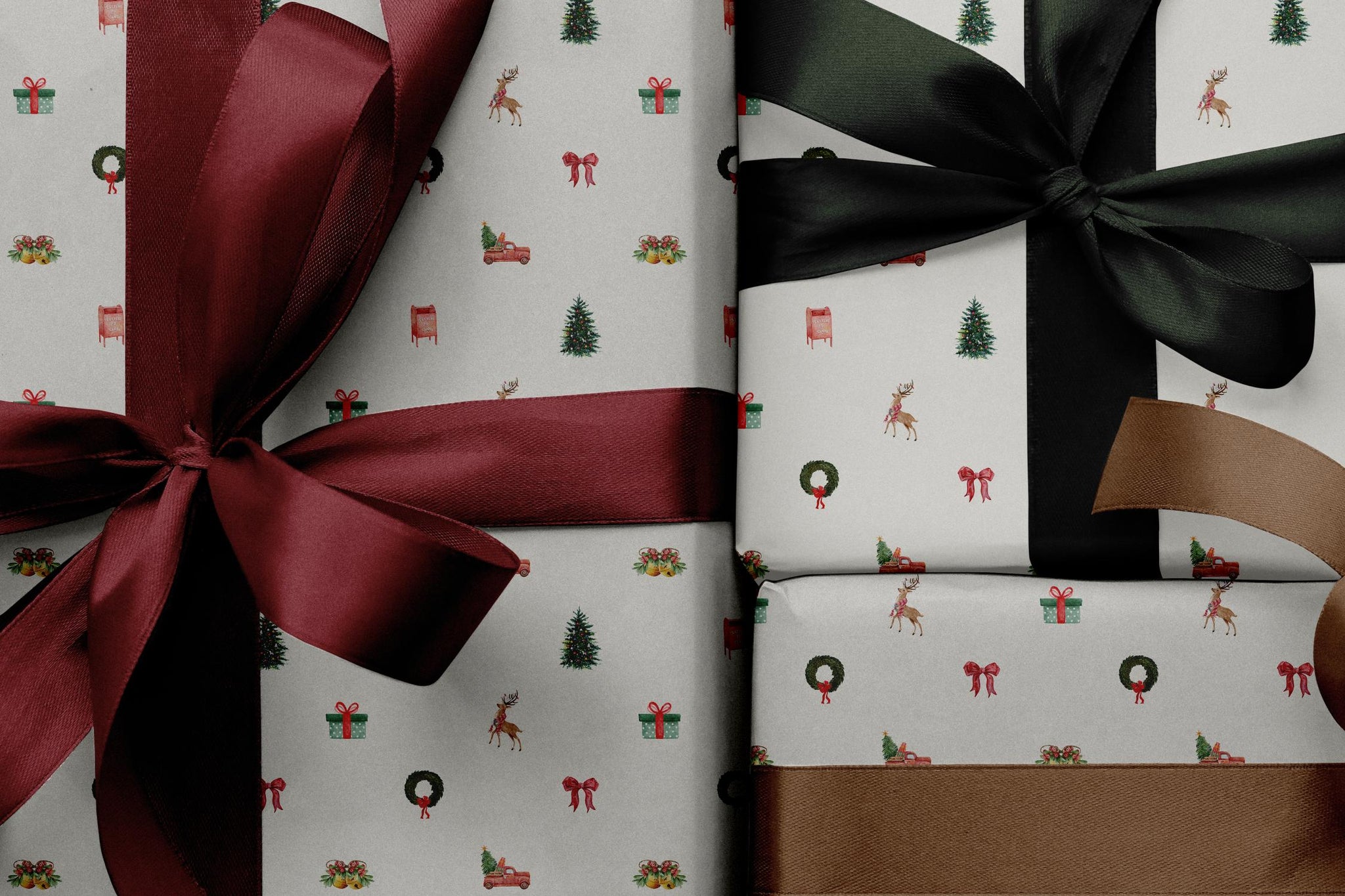 Reindeer red truck wrapping paper roll — Evara Creative Studio