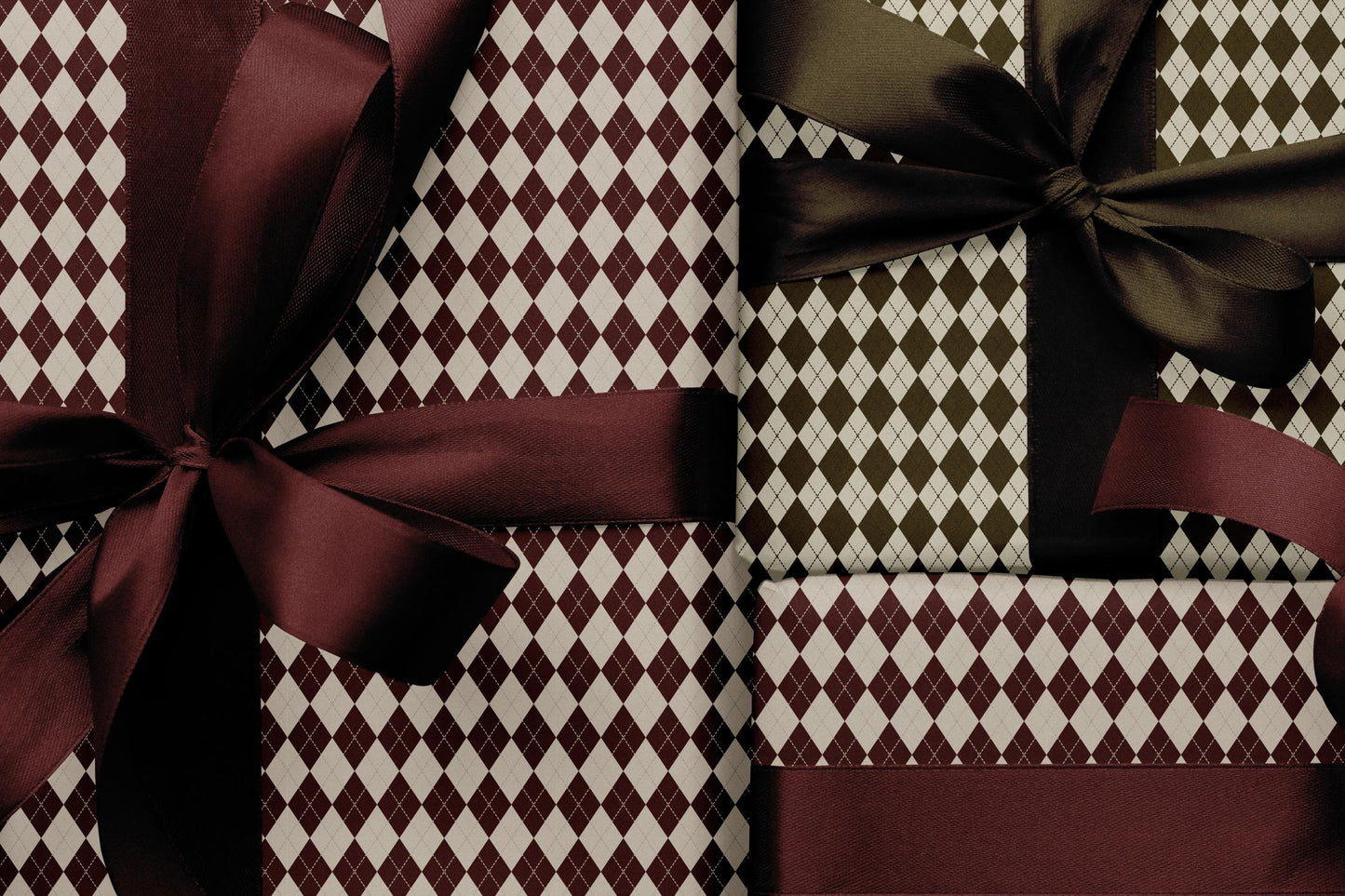 Maroon & Ivory Checkered Wrapping Paper | Vintage Elegant Gift Wrap