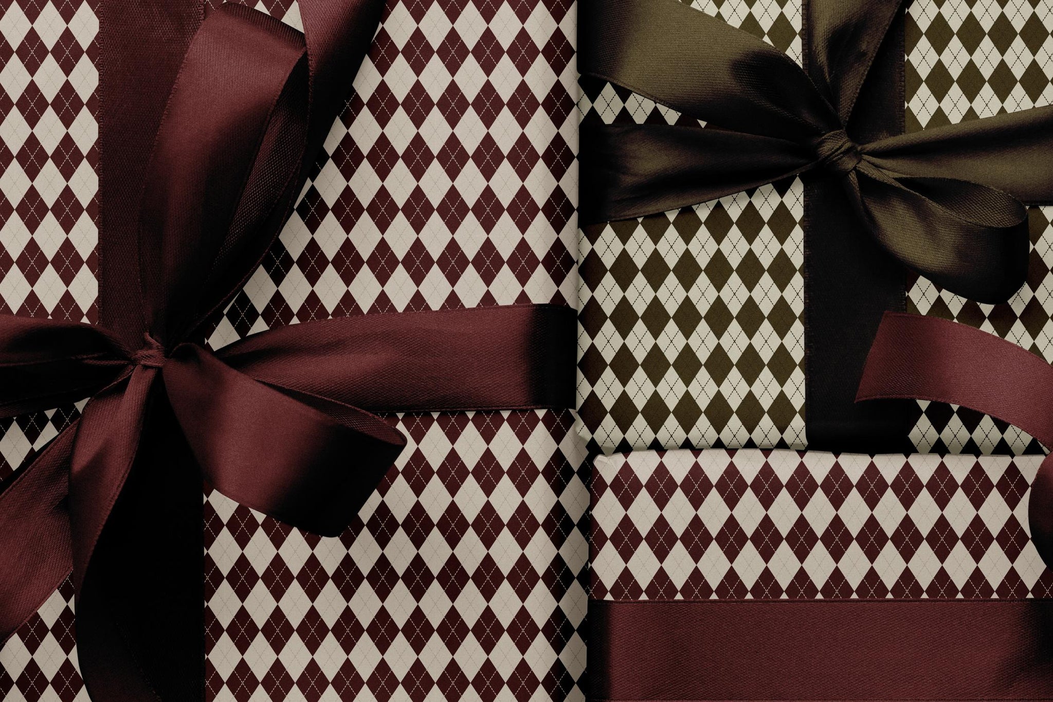 Maroon & Ivory Checkered Wrapping Paper | Vintage Elegant Gift Wrap