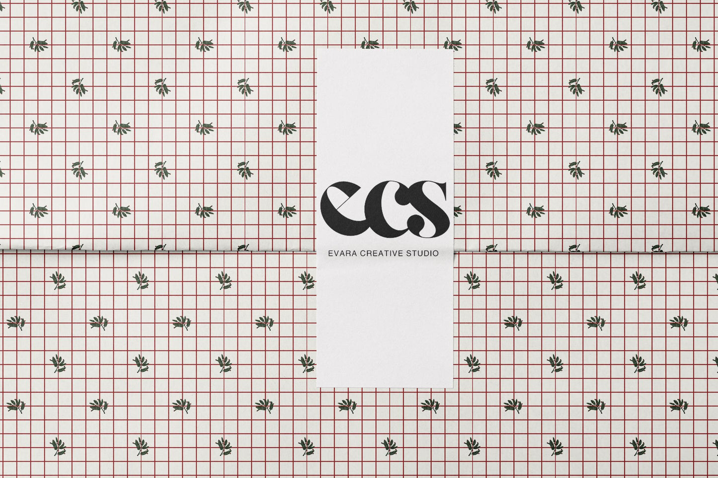 Red Grid & Holly Christmas Wrapping Paper | Vintage Holiday Wrap