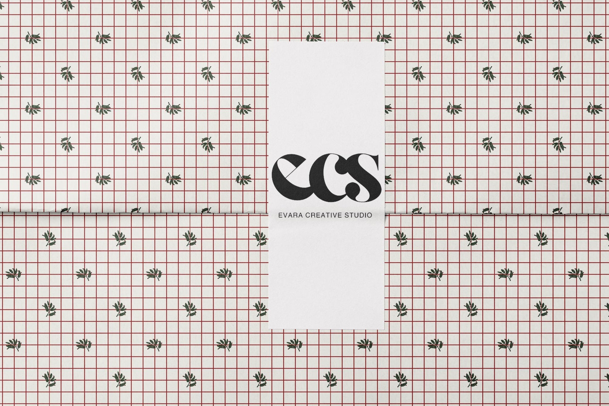 Red Grid & Holly Christmas Wrapping Paper | Vintage Holiday Wrap