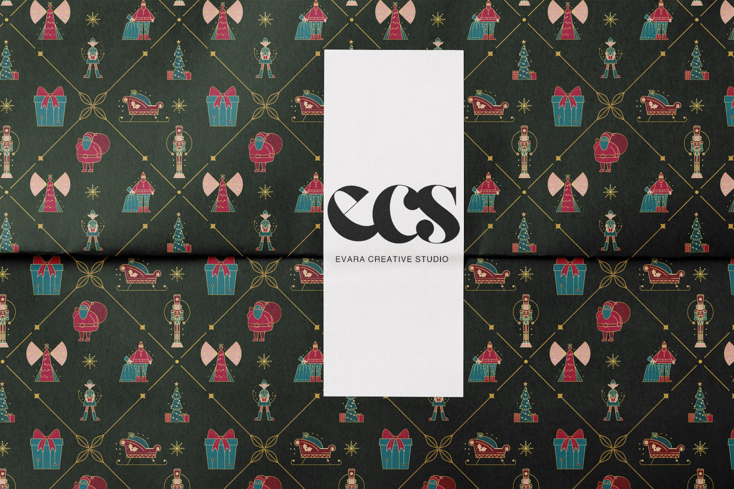 Christmas Gift Wrapping Paper, Green Holiday Gift Wrap Sheet with Nutcracker, Tree, Sleigh and Present Pattern in Glossy or Matte Finish