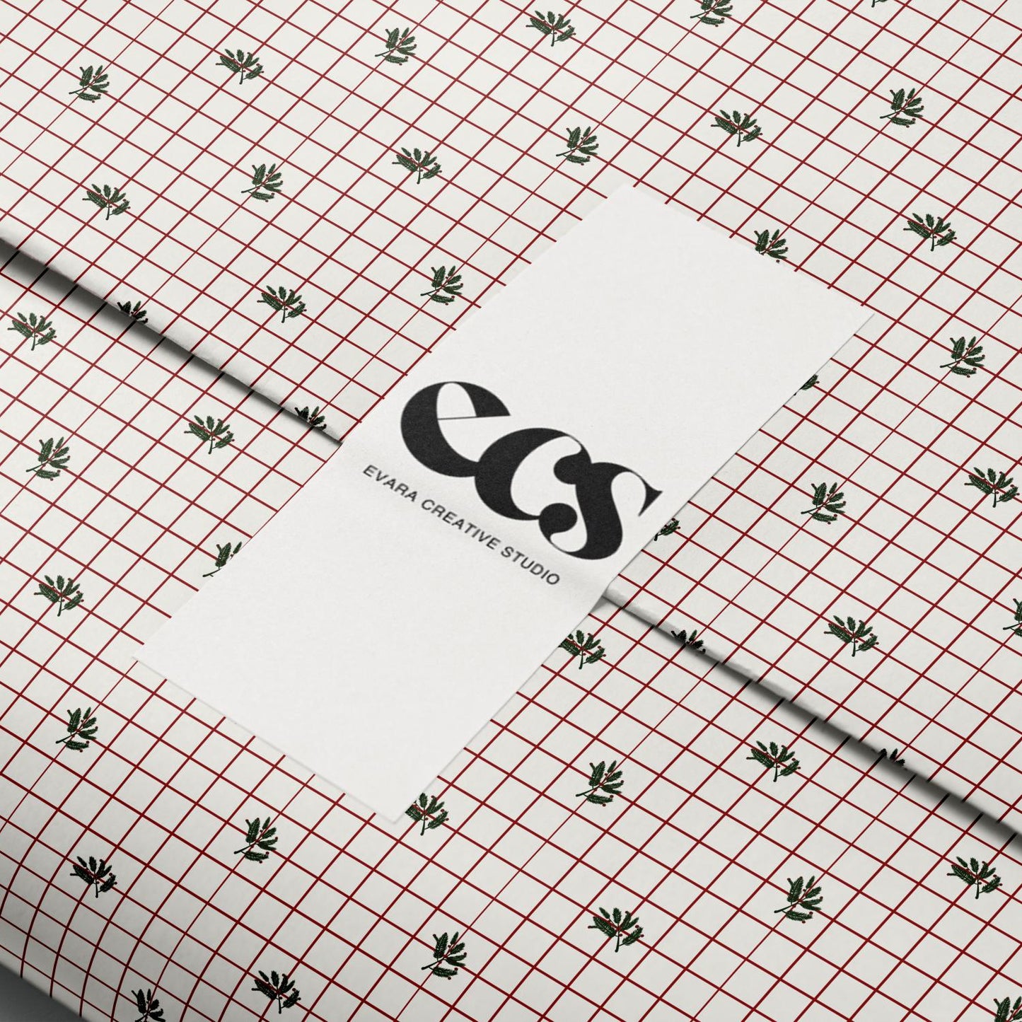 Red Grid & Holly Christmas Wrapping Paper | Vintage Holiday Wrap