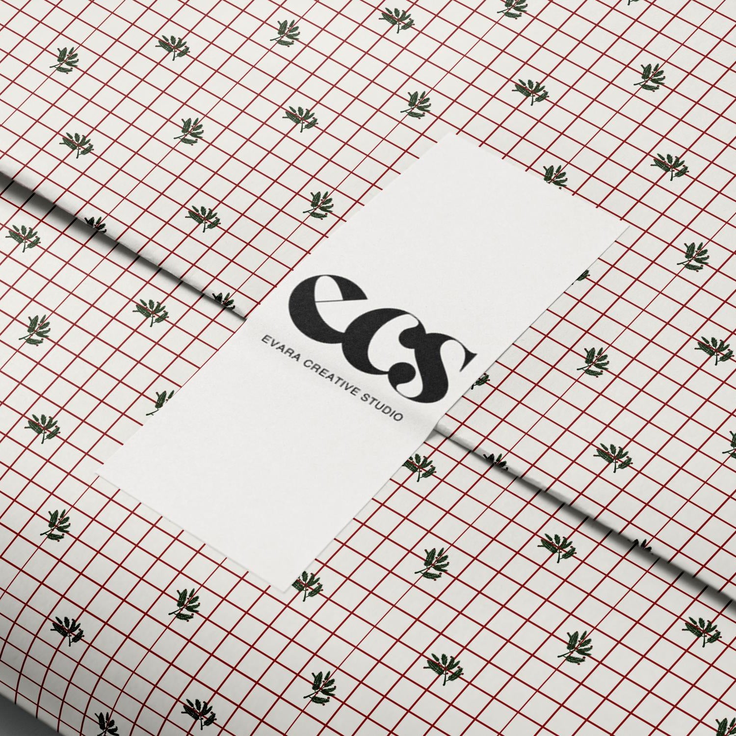 Red Grid & Holly Christmas Wrapping Paper | Vintage Holiday Wrap