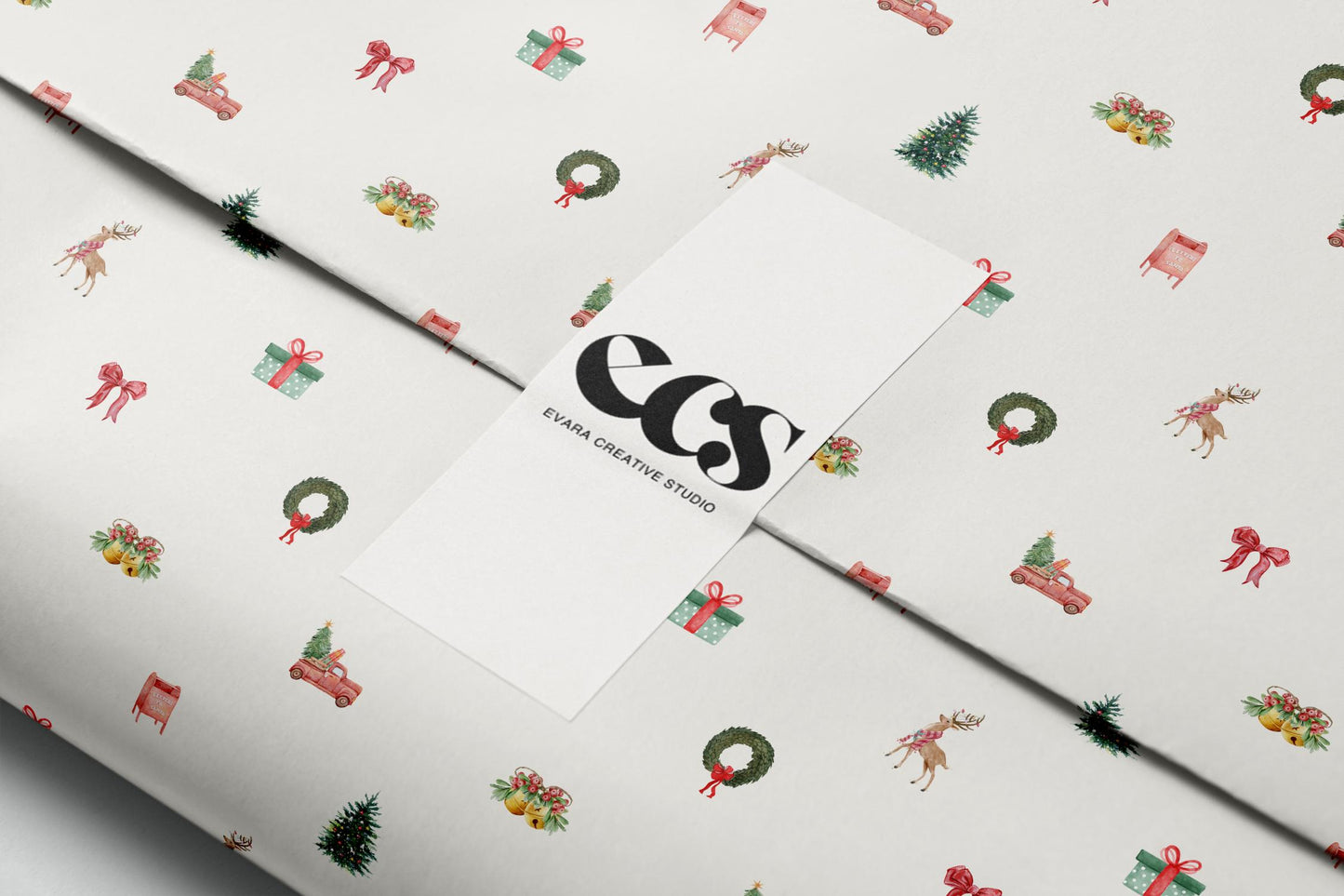 Reindeer red truck gift wrap — Evara Creative Studio