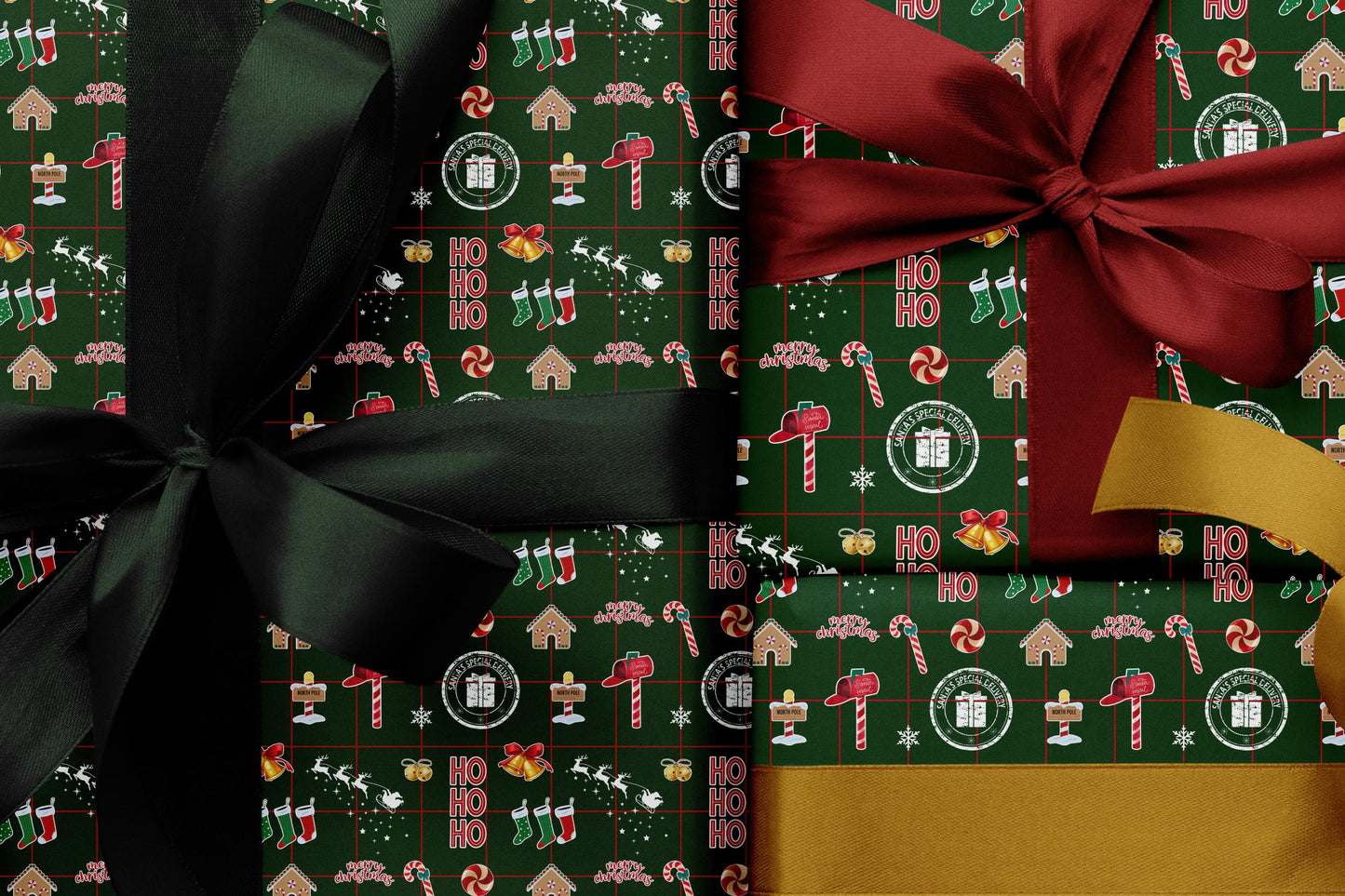 Green Christmas icon wrapping paper roll — Evara Creative Studio