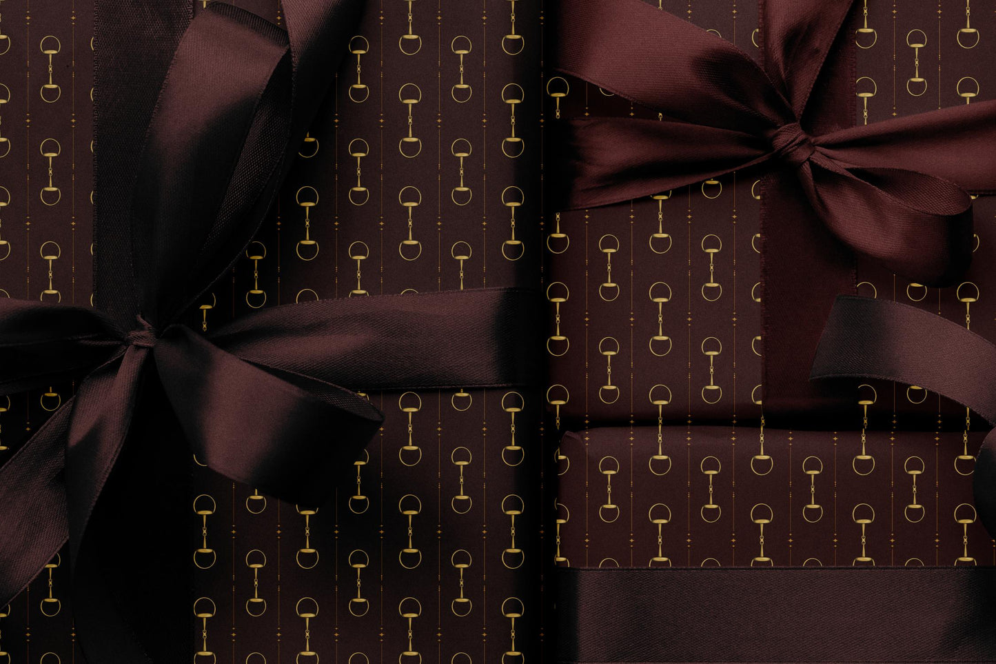 Brown & Gold Equestrian Snaffle Wrapping Paper, Gloss or Matte Finish Elegant Luxury Gift Wrap
