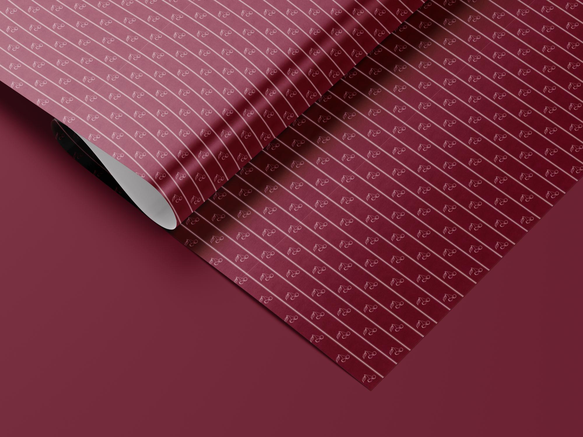 Cherry Gift Wrapping Paper | Burgundy Elegant Gift Wrap with Minimalist Cherry Stripe Pattern | Luxury Holiday & Birthday Wrap