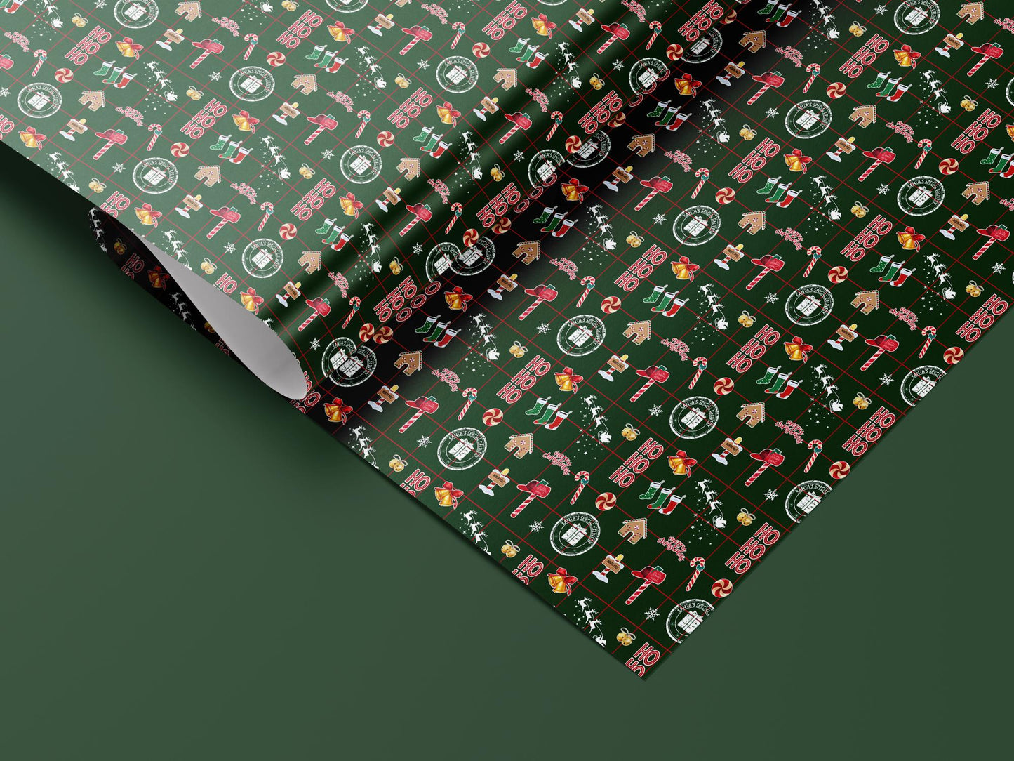 Green Christmas Icon Wrapping Paper | Classic Holiday Gift Wrap