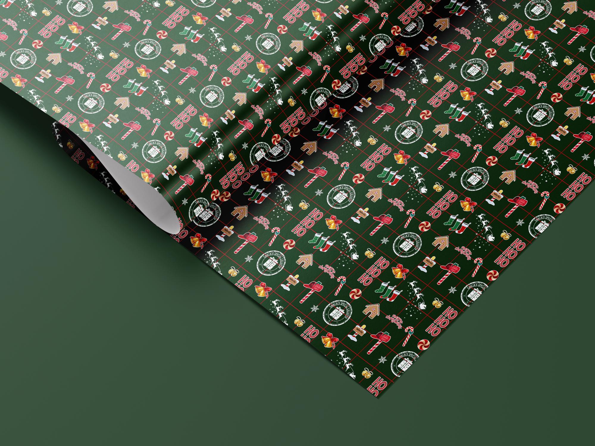 Green Christmas Icon Wrapping Paper | Classic Holiday Gift Wrap