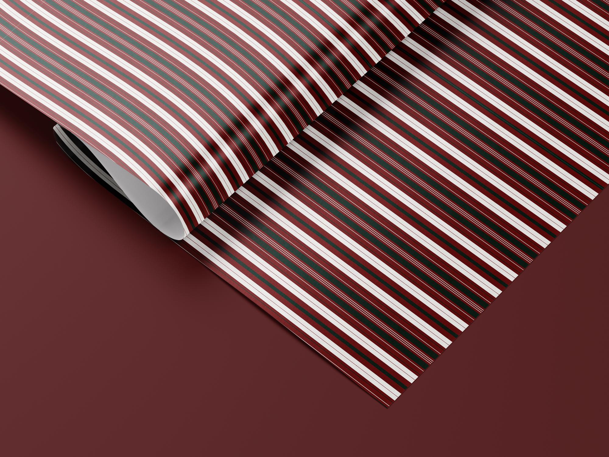 Red & Green Stripe Wrapping Paper, Gloss or Matte Finish Elegant Luxury Christmas Gift Wrap