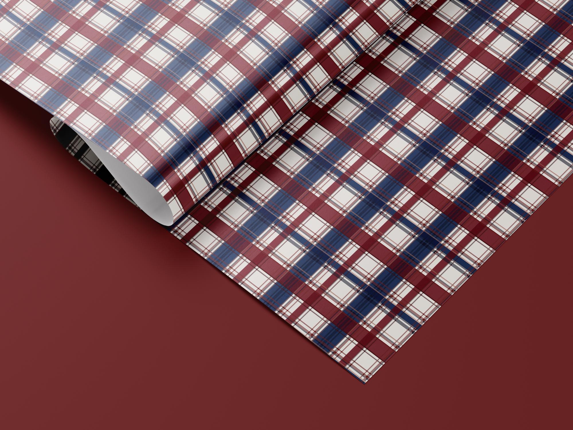 Red and navy tartan plaid wrapping paper roll — Evara Creative Studio