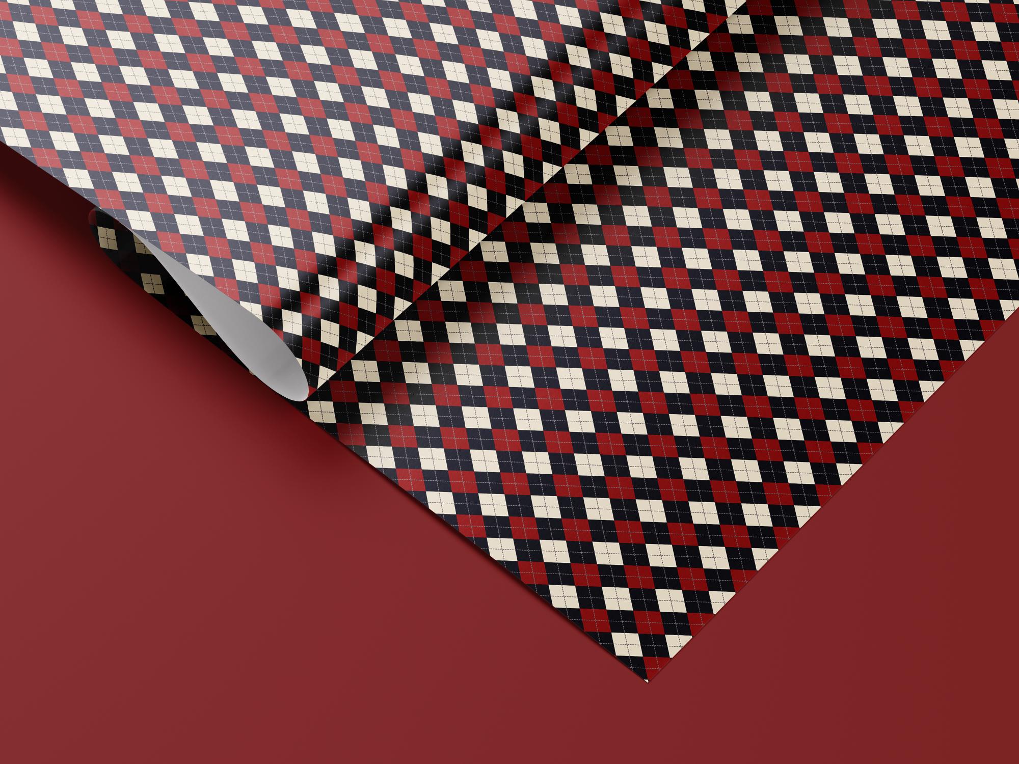 Luxury Argyle Wrapping Paper, Elegant Red, Navy and Cream Plaid Gift Wrap, Classic Christmas and Year-Round Packaging