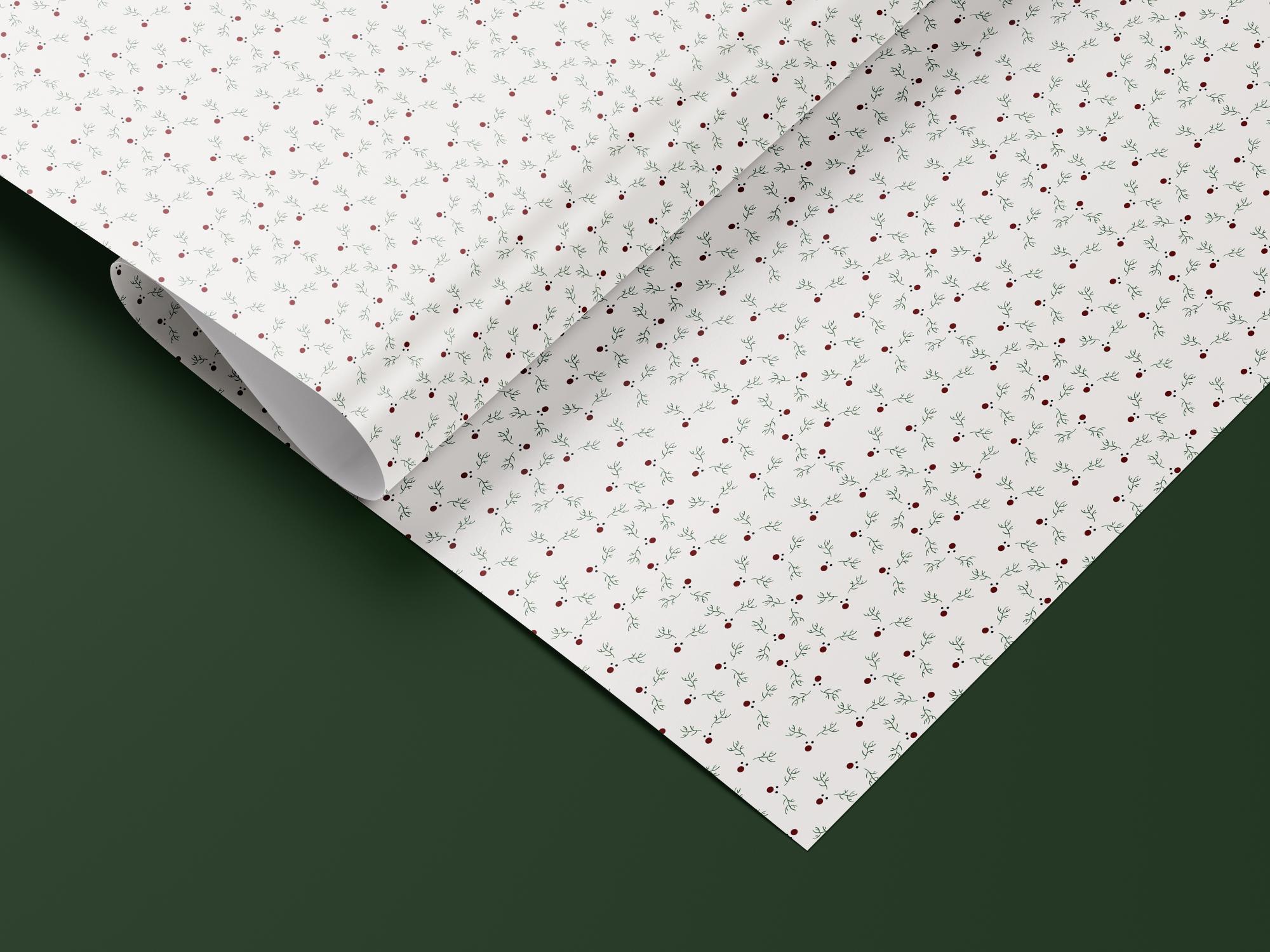 Reindeer Wrapping Paper with Red Nose & Antlers | Rudolph Christmas Gift Wrap Sheets | Festive Holiday Packaging