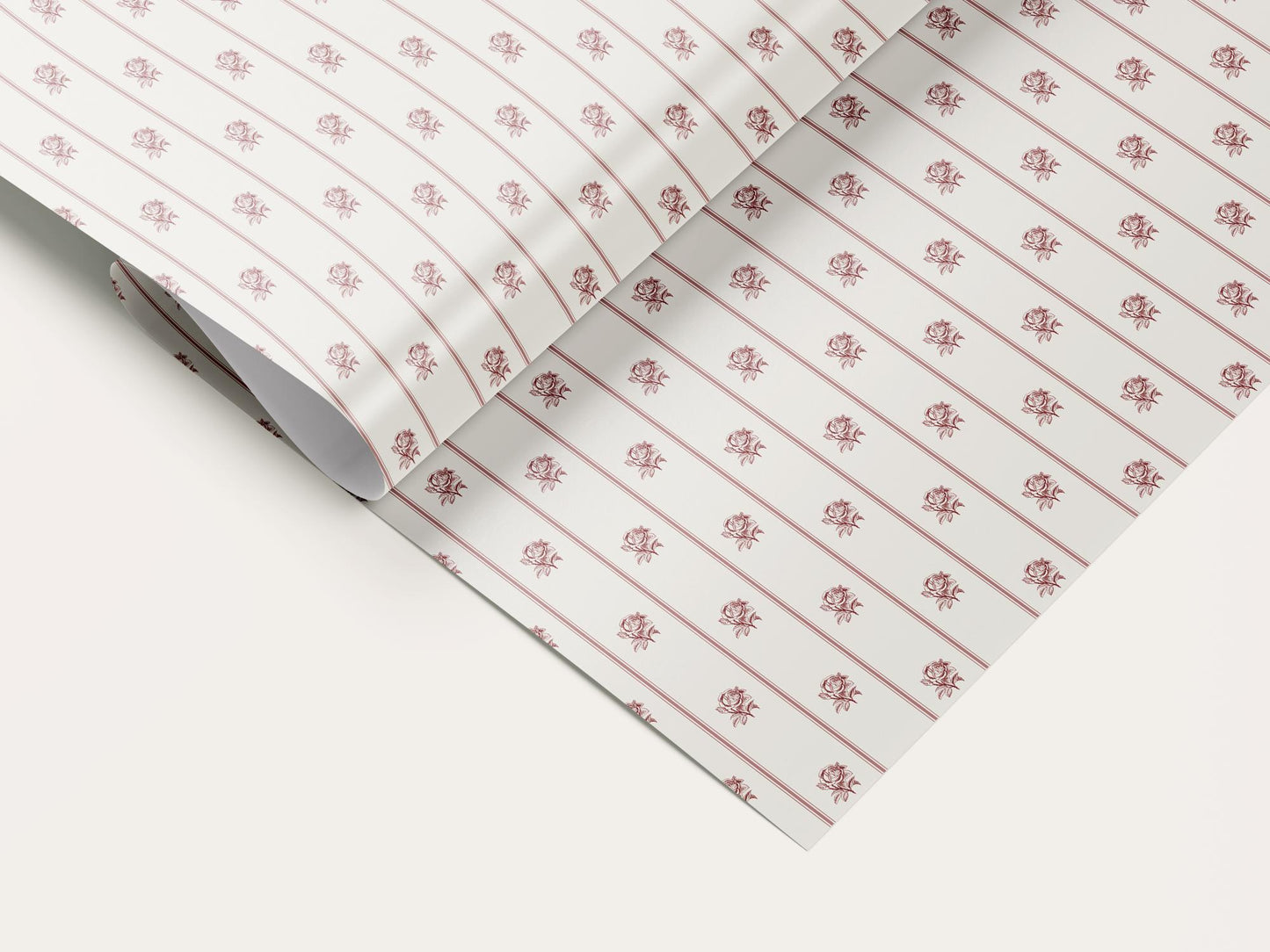 Vintage rose stripe wrapping paper roll — Evara Creative Studio