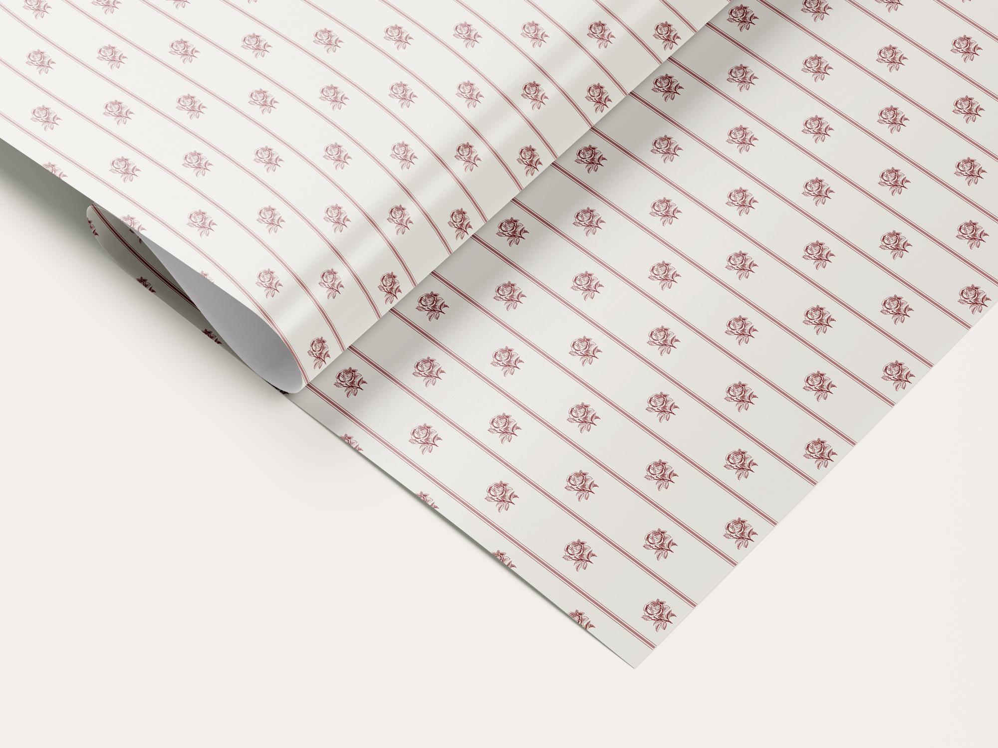 Vintage rose stripe wrapping paper roll — Evara Creative Studio