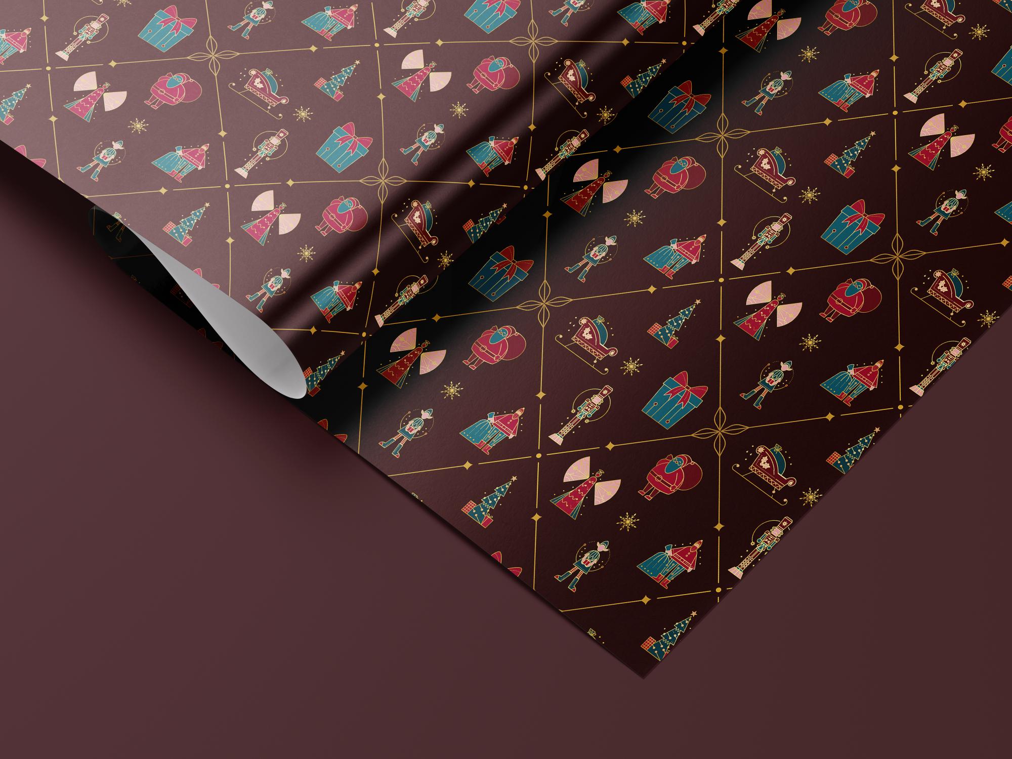 Burgundy Nutcracker Christmas Wrapping Paper, Gloss or Matte Finish Elegant Luxury Holiday Gift Wrap