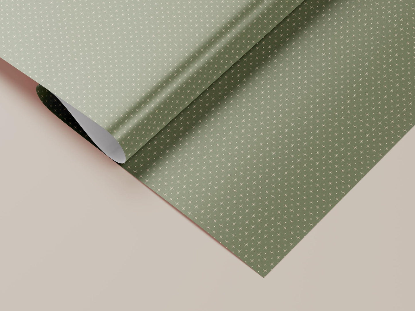 Sage Green Star Wrapping Paper, Gloss or Matte Finish Elegant Luxury Christmas Gift Wrap