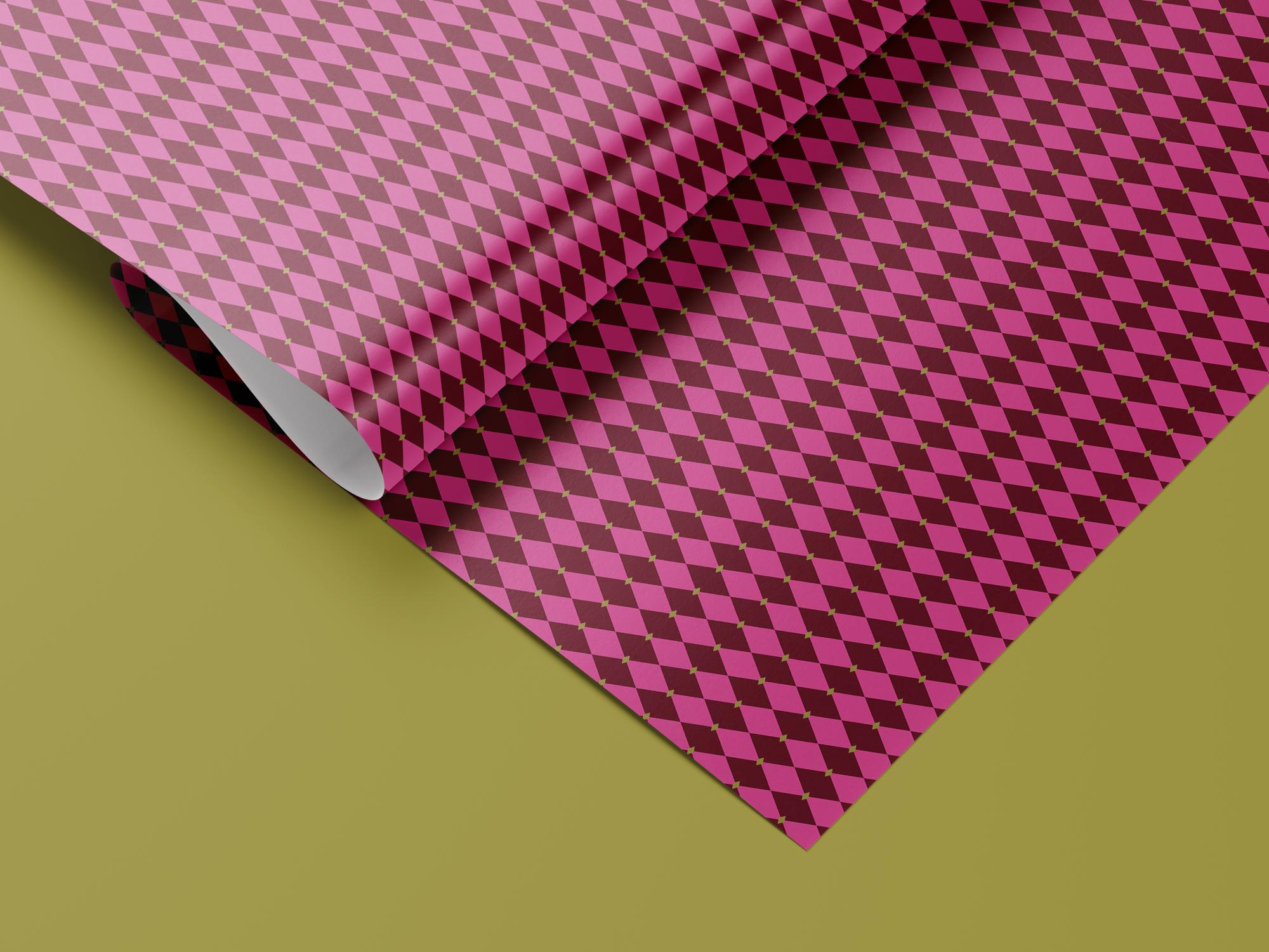 Pink Harlequin Checkered Wrapping Paper, Gloss or Matte Finish Elegant Luxury Birthday Gift Wrap