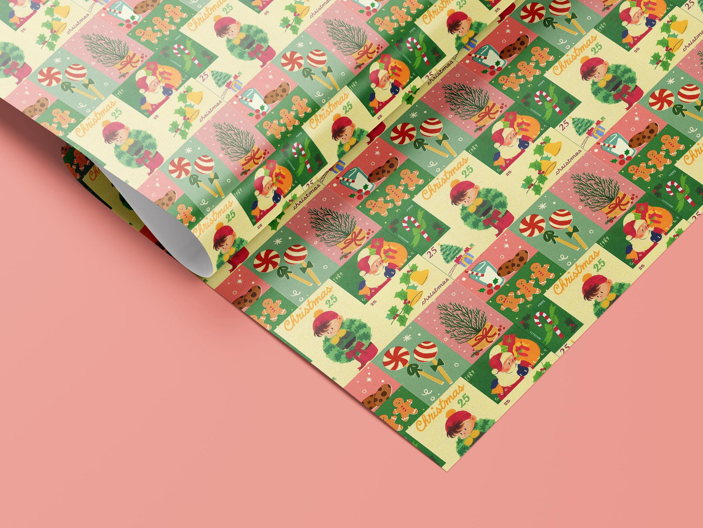 Vintage Christmas patchwork wrapping paper roll — Evara Creative Studio