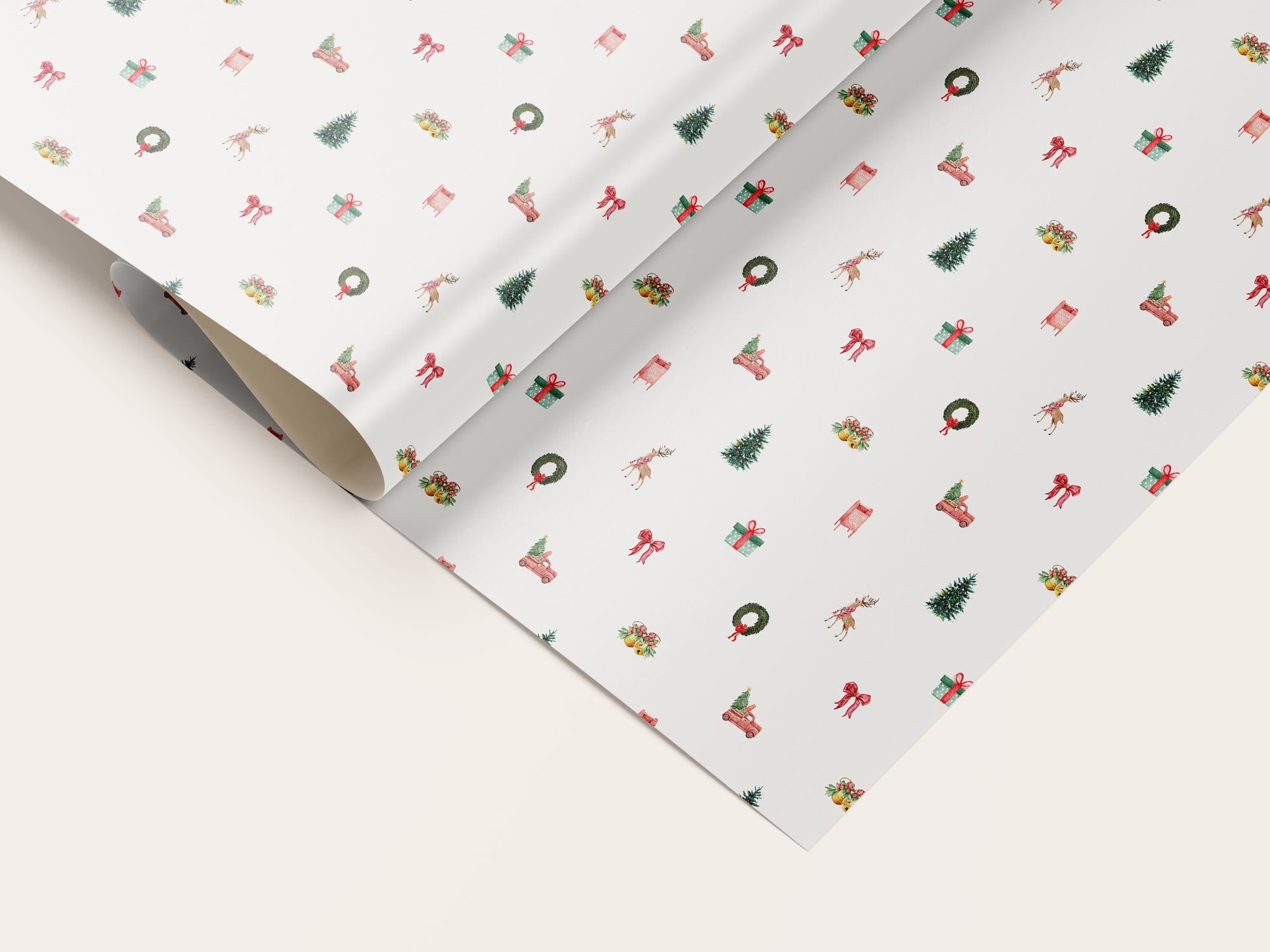 Reindeer & Red Truck Christmas Wrapping Paper | Nostalgic Holiday Wrap