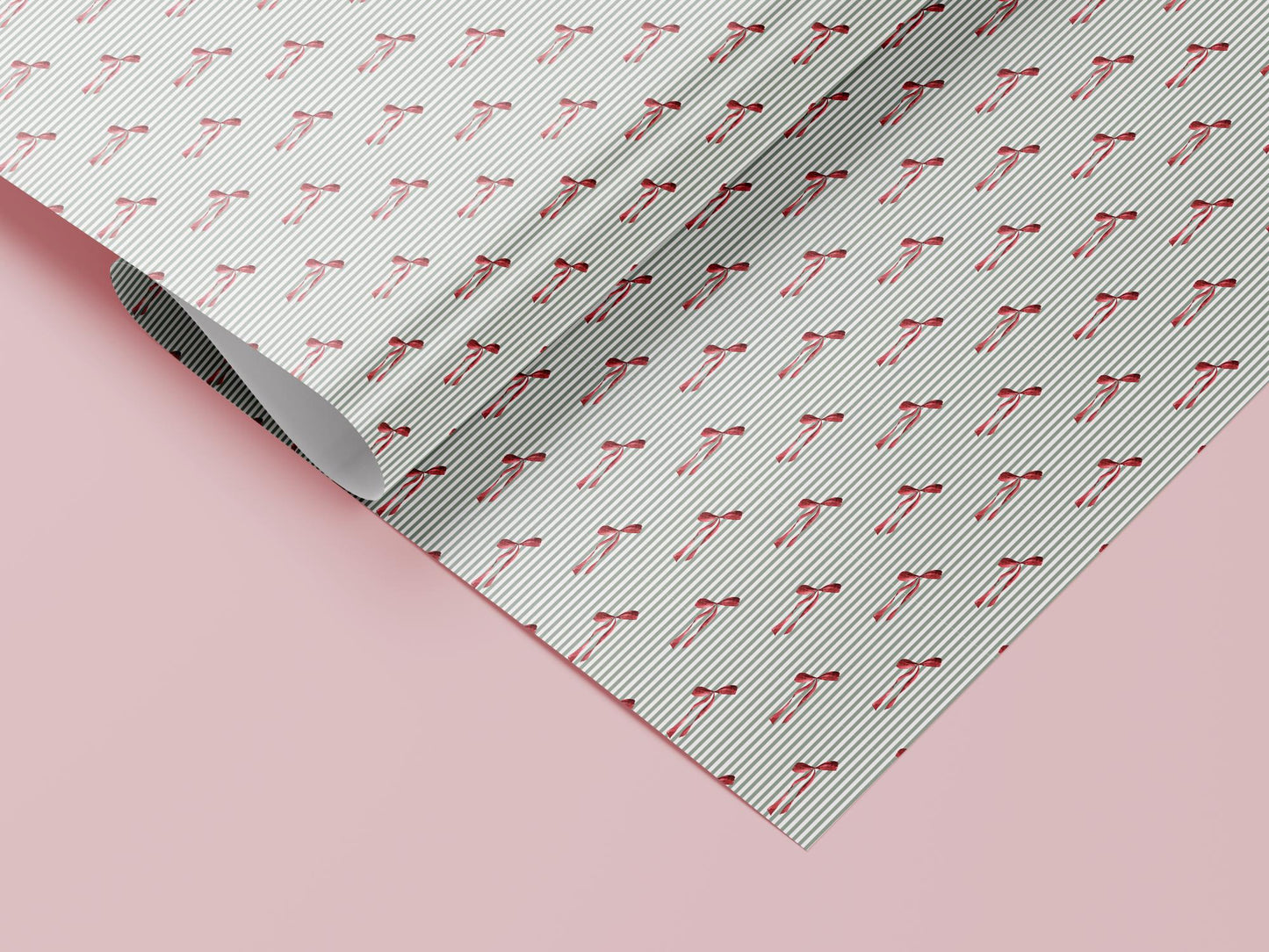 Elegant Striped Floral Wrap for Birthdays, Striped Gift Wrapping Paper, Green and White Stripe Holiday Wrap Sheet in Glossy or Matte Finish