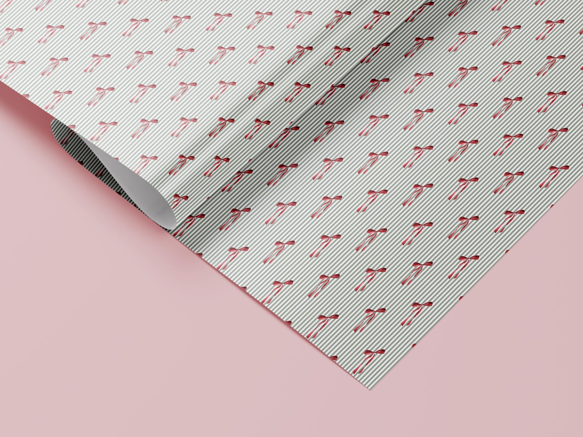 Elegant Striped Floral Wrap for Birthdays, Striped Gift Wrapping Paper, Green and White Stripe Holiday Wrap Sheet in Glossy or Matte Finish