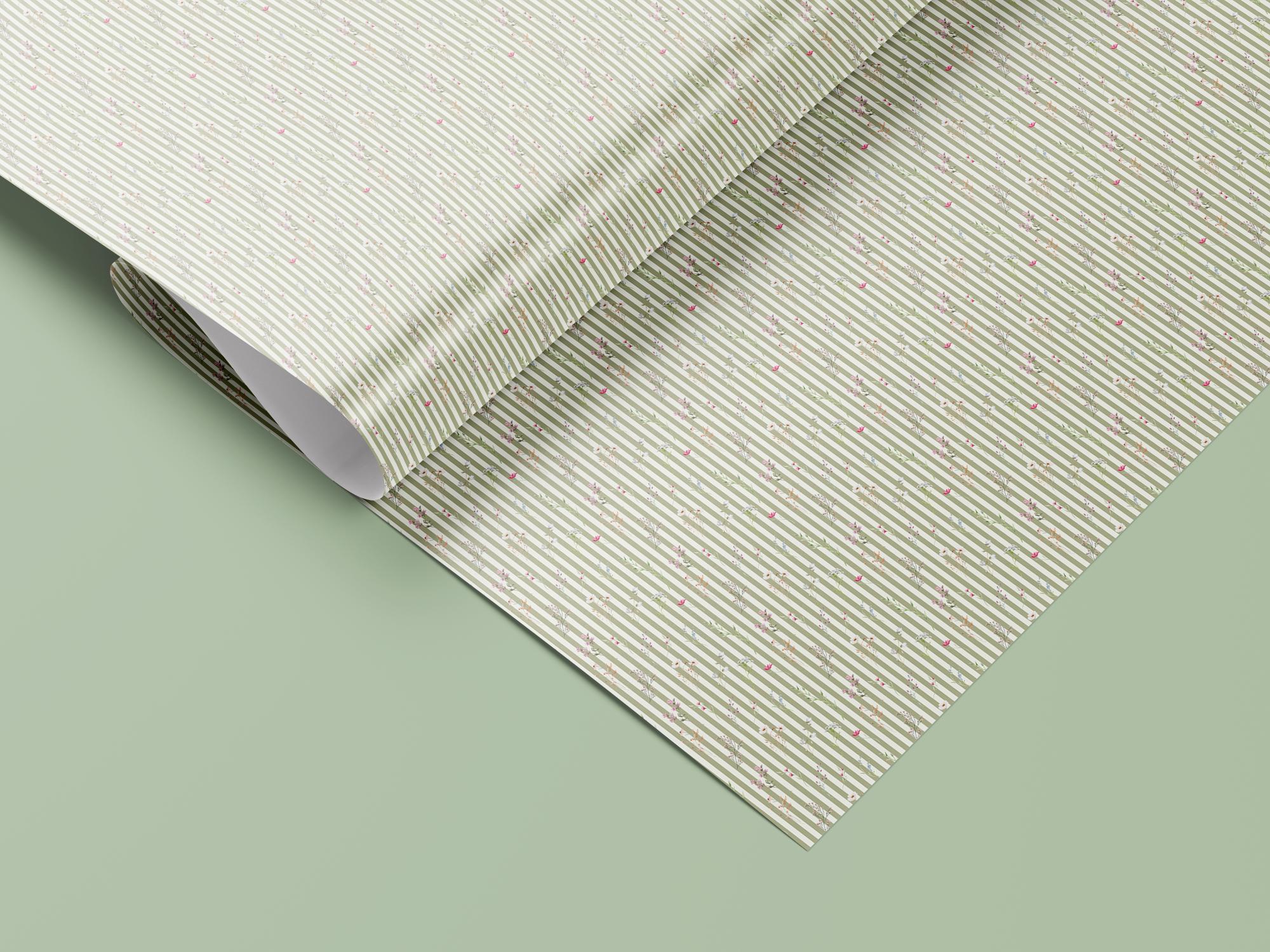 Pastel striped floral wrapping paper roll — Evara Creative Studio