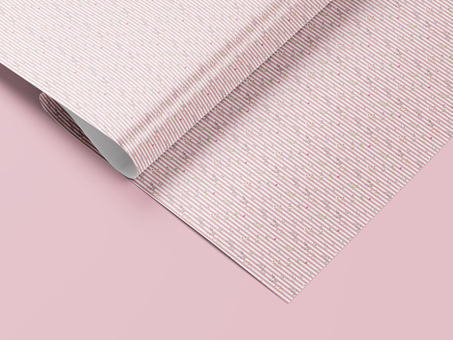 Pink striped floral wrapping paper roll — Evara Creative Studio