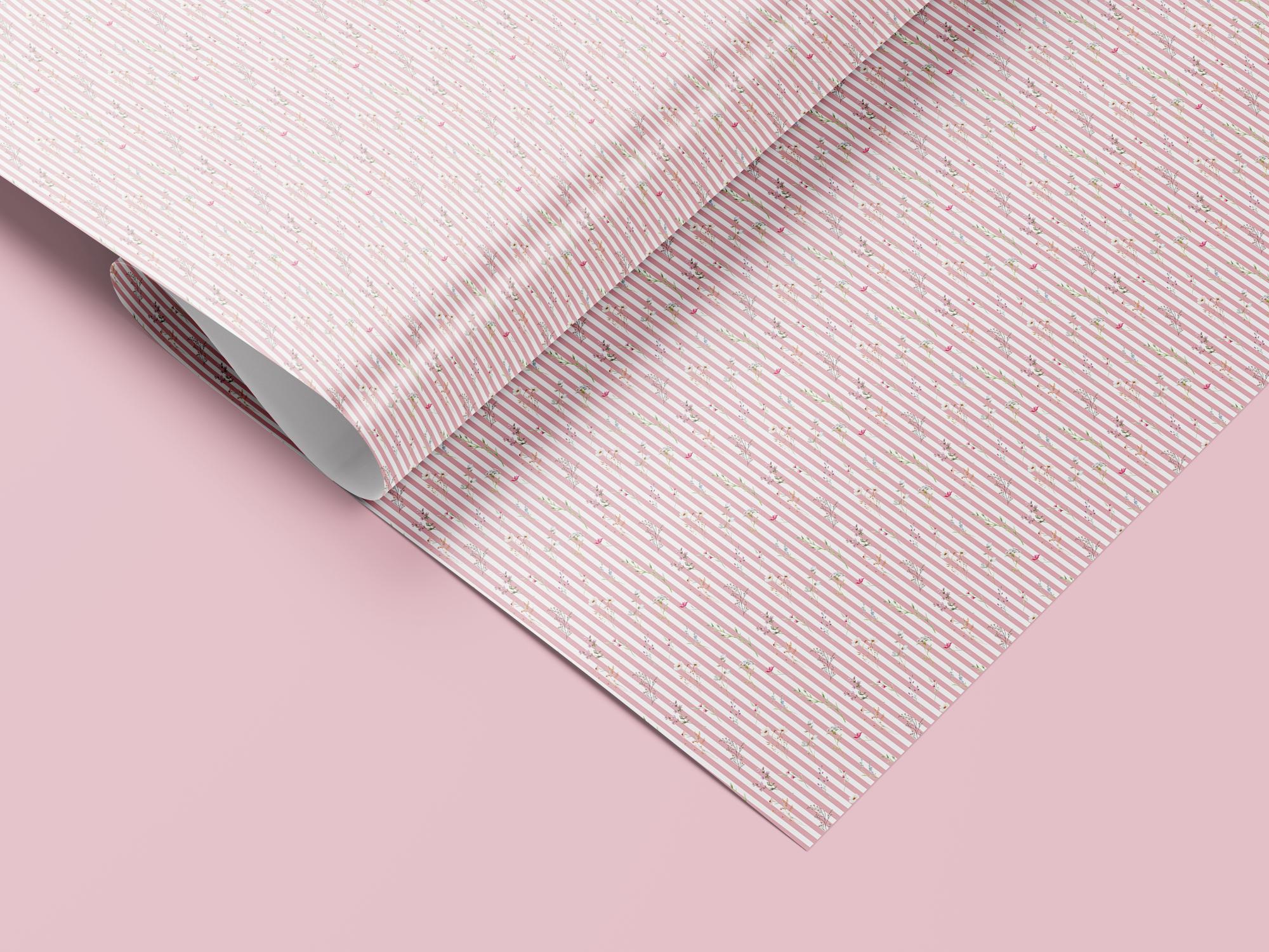 Pink striped floral wrapping paper roll — Evara Creative Studio