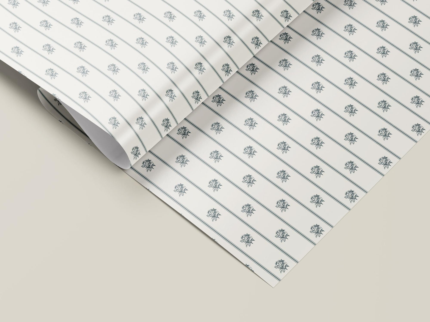 Vintage Sage Blue Rose Wrapping Paper, Gloss or Matte Finish Elegant Luxury Floral Gift Wrap