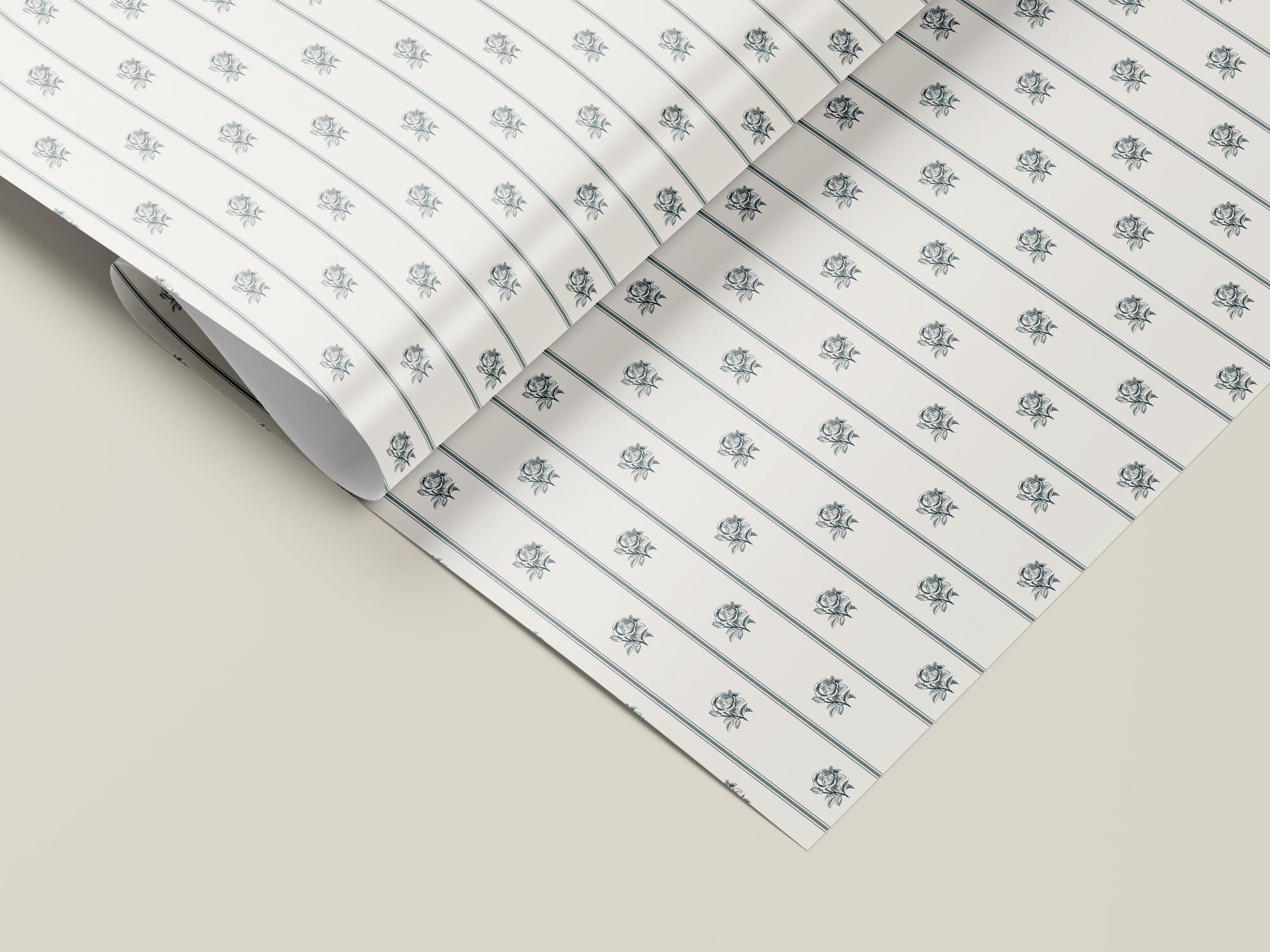 Vintage Sage Blue Rose Wrapping Paper, Gloss or Matte Finish Elegant Luxury Floral Gift Wrap