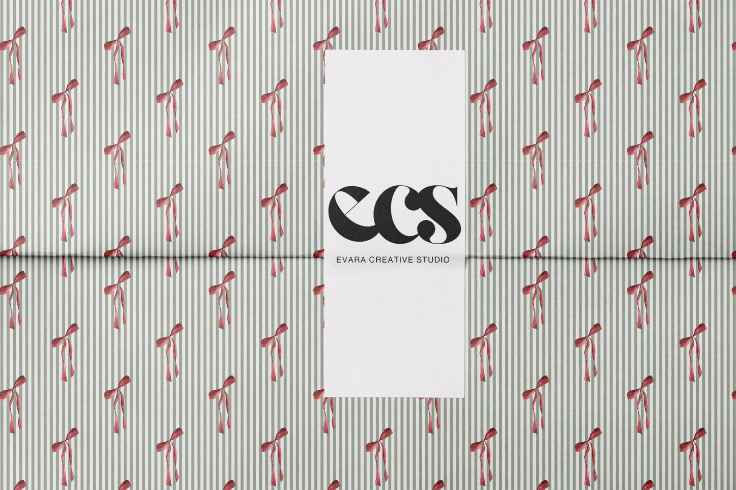 Elegant Striped Floral Wrap for Birthdays, Striped Gift Wrapping Paper, Green and White Stripe Holiday Wrap Sheet in Glossy or Matte Finish