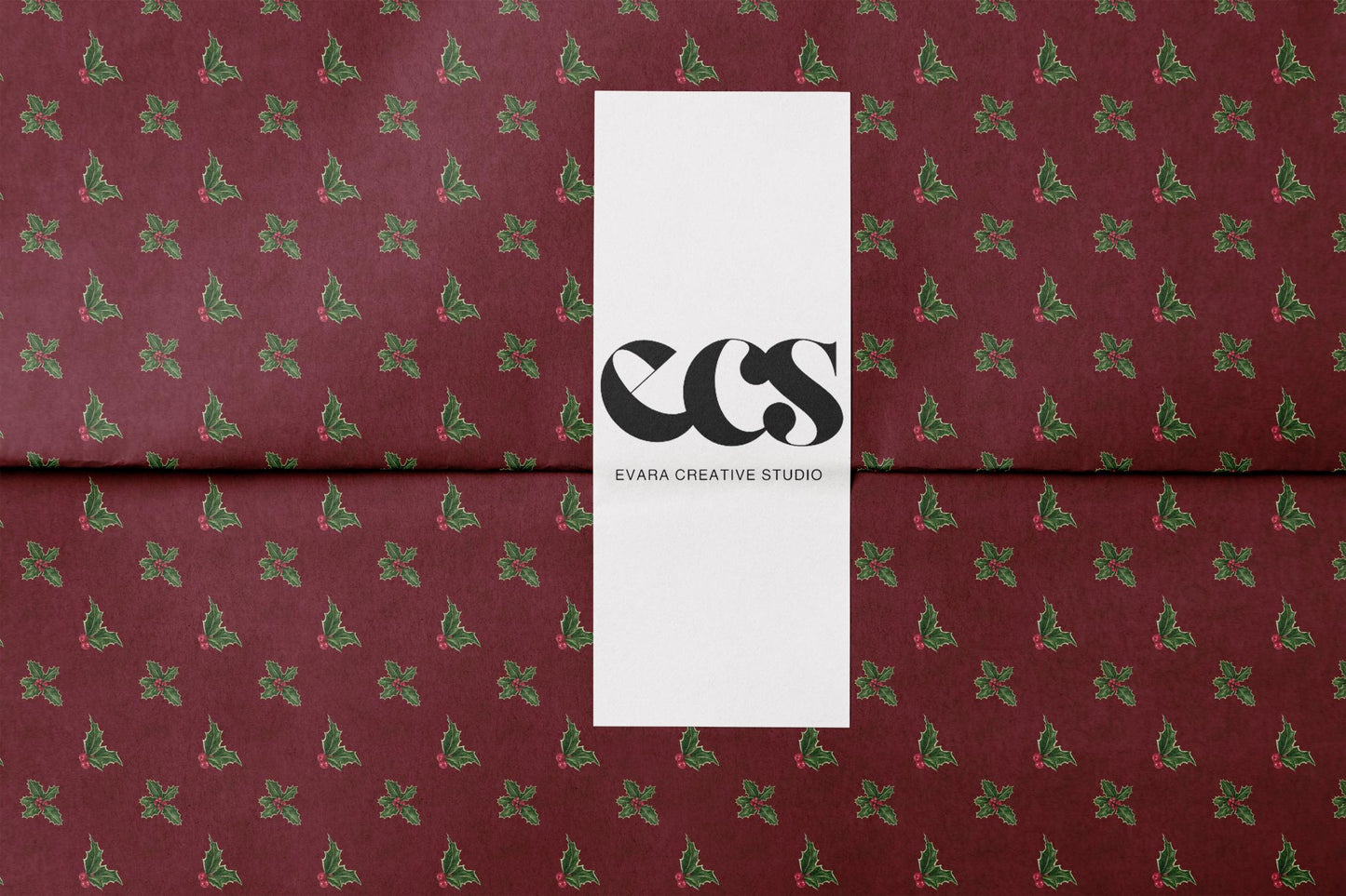 Luxury Holly Wrapping Paper | Elegant Burgundy Christmas Gift Wrap Sheets with Green Leaves & Red Berries