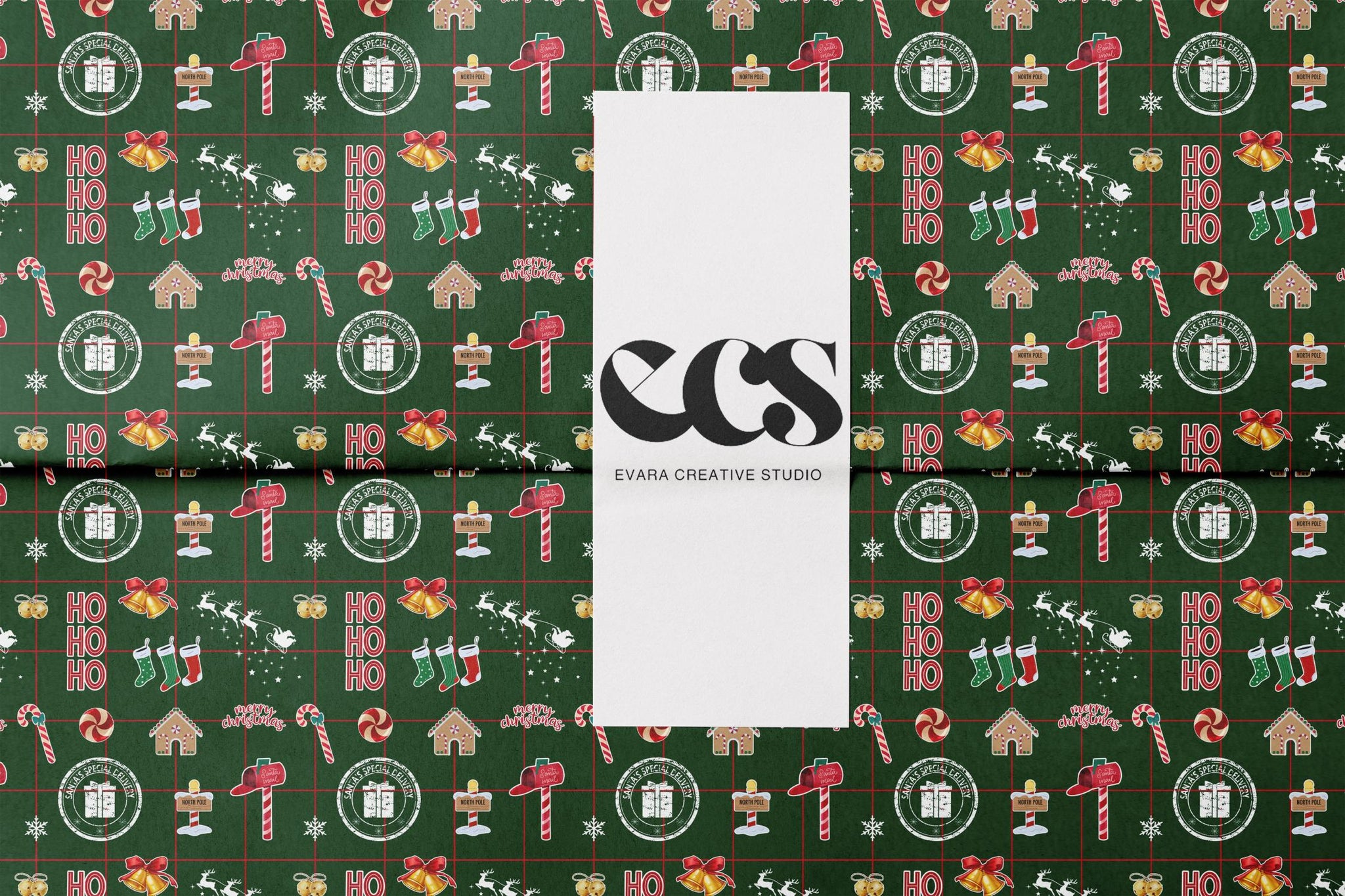 Green Christmas Icon Wrapping Paper | Classic Holiday Gift Wrap