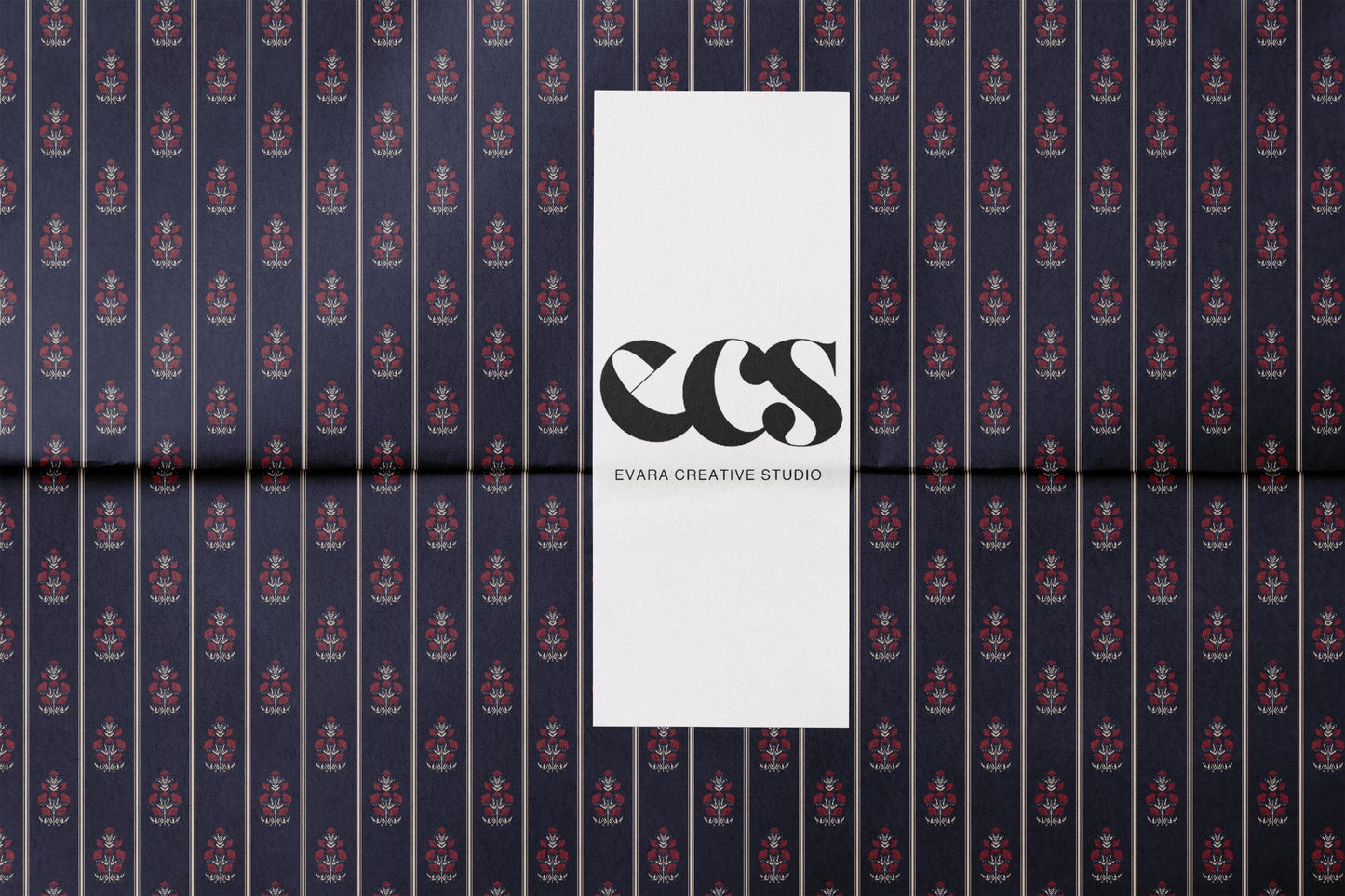 Navy Floral Wrapping Paper | Red Flowers & Pinstripe Gift Wrap