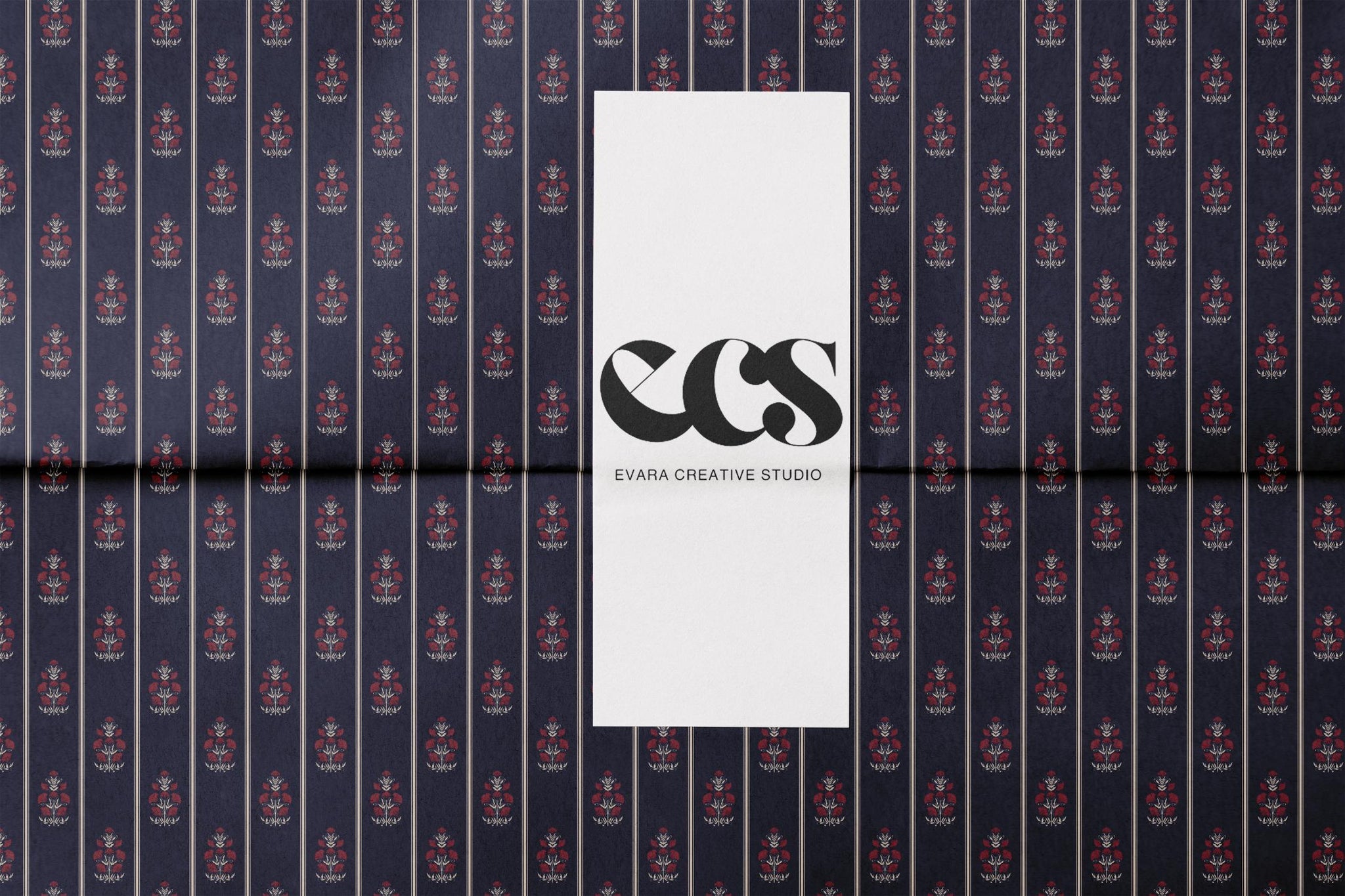 Navy Floral Wrapping Paper | Red Flowers & Pinstripe Gift Wrap