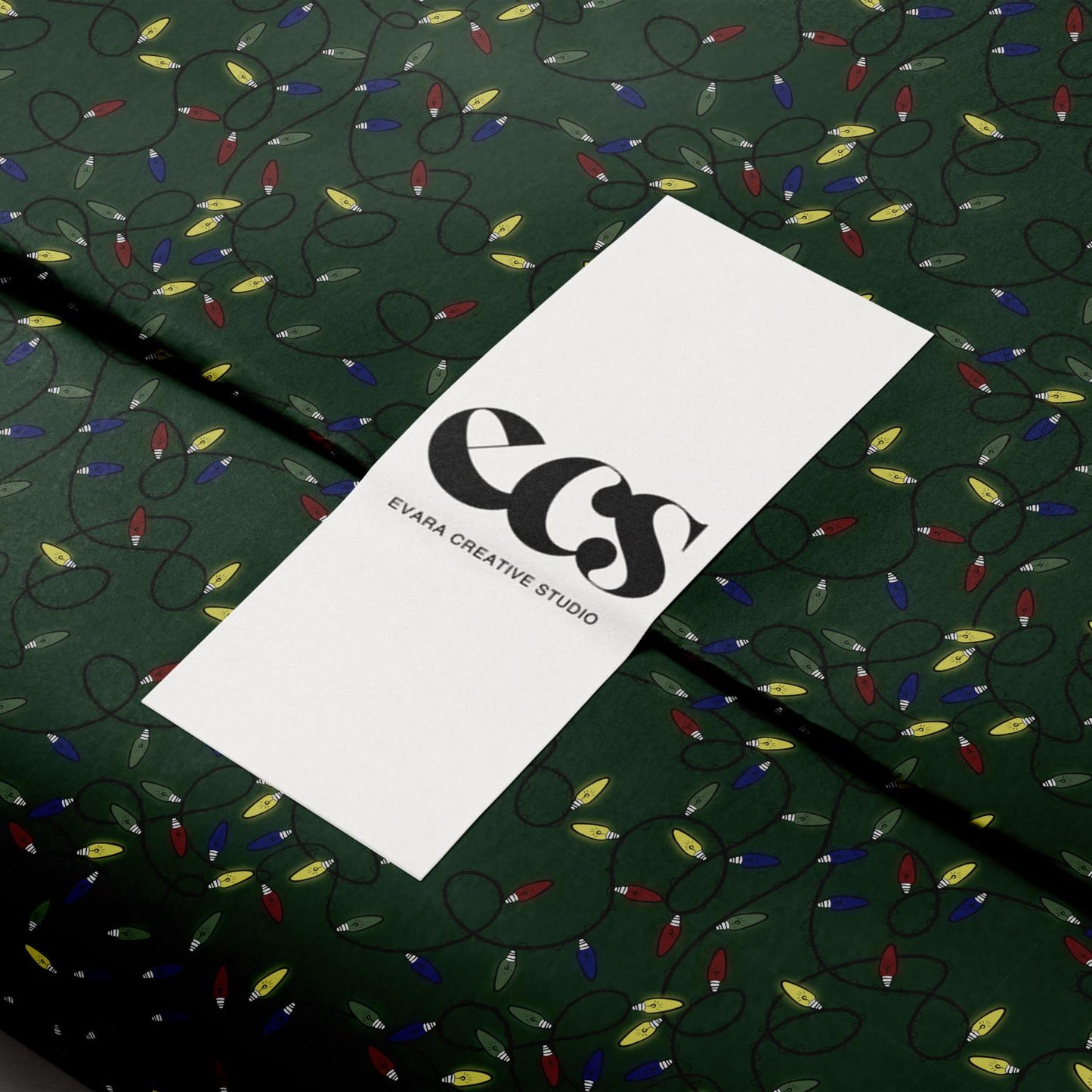 Luxury Christmas Lights Wrapping Paper, Elegant Green Holiday Gift Wrap Sheets, Festive Packaging with Colorful String Lights