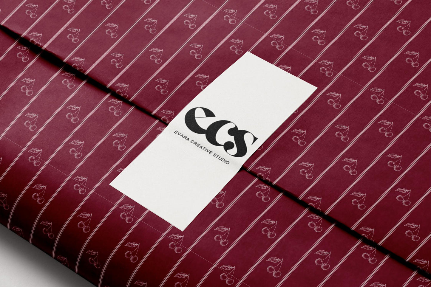 Cherry Gift Wrapping Paper | Burgundy Elegant Gift Wrap with Minimalist Cherry Stripe Pattern | Luxury Holiday & Birthday Wrap