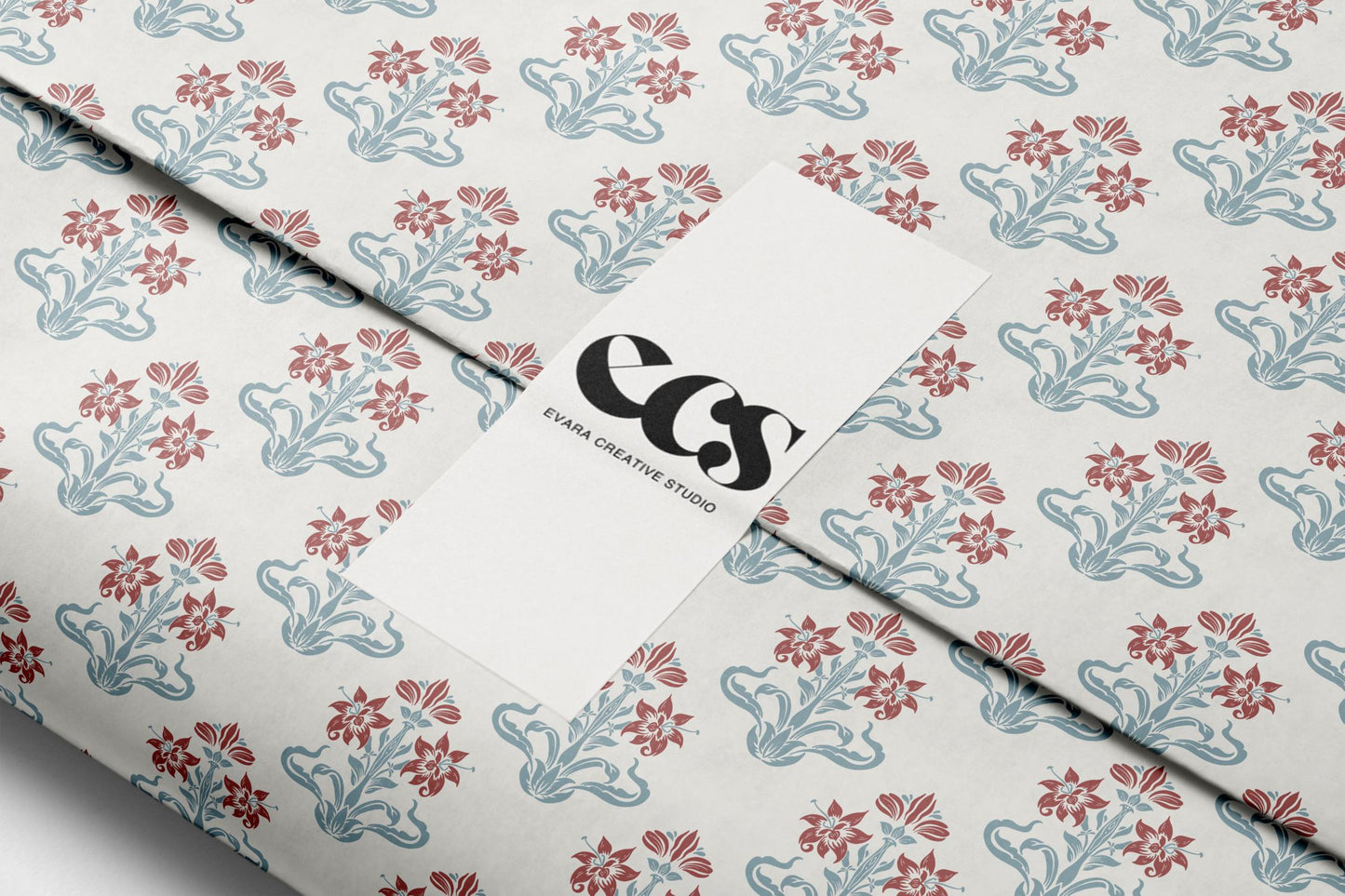 Vintage red and blue floral gift wrap — Evara Creative Studio