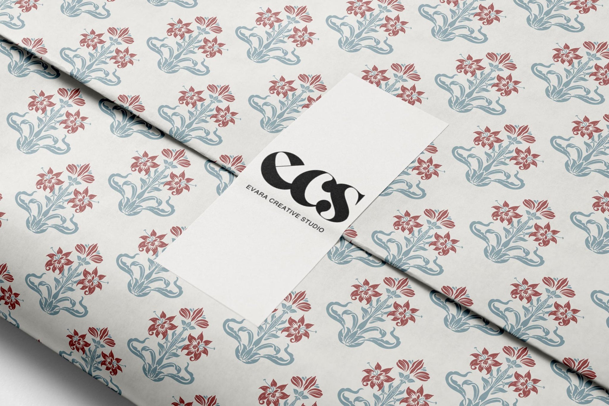 Vintage red and blue floral gift wrap — Evara Creative Studio