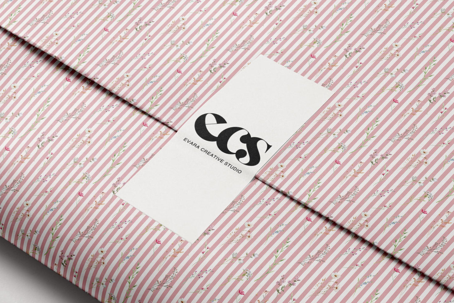 Pink striped floral gift wrap — Evara Creative Studio