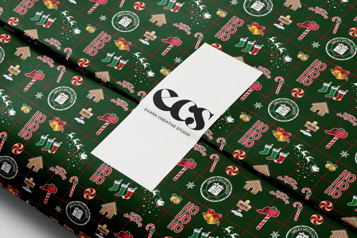 Green Christmas icon gift wrap — Evara Creative Studio