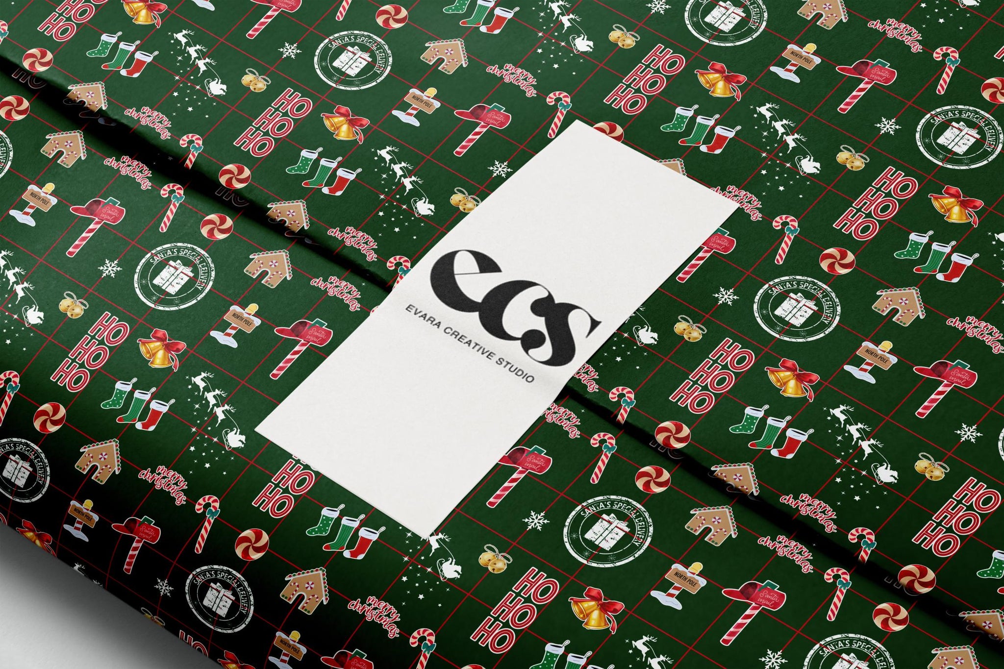 Green Christmas icon gift wrap — Evara Creative Studio